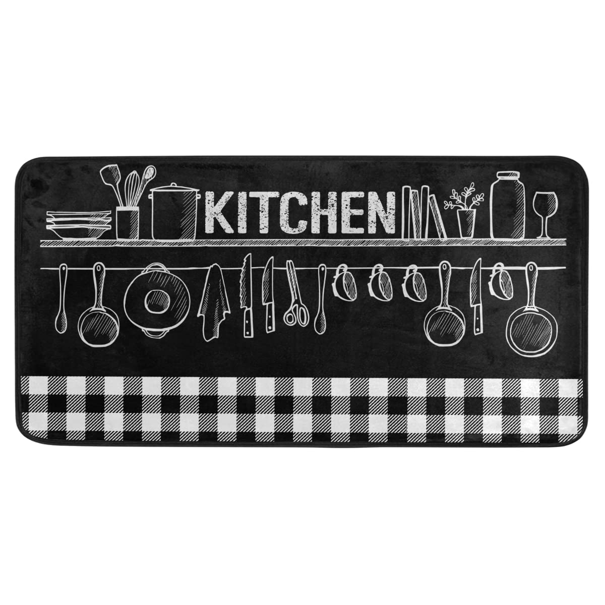 Buffalo Plaid Black Kitchen Rug - Washable Anti-Fatigue Floor Mat with Non-Slip Backing for Kitchen, Dining Room & Entryway - Soft Comfort Cushion for Standing & Cooking