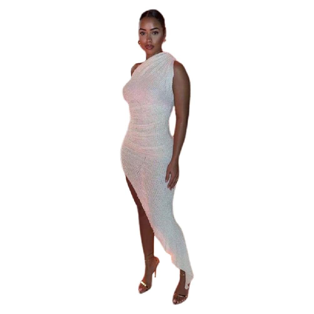 Sexy White One Shoulder Bodycon Dress for Women - Backless Sleeveless Cocktail Dress with High Slit & Slim Fit | Perfect for Night Out, Party, Date Night and Special Occasions