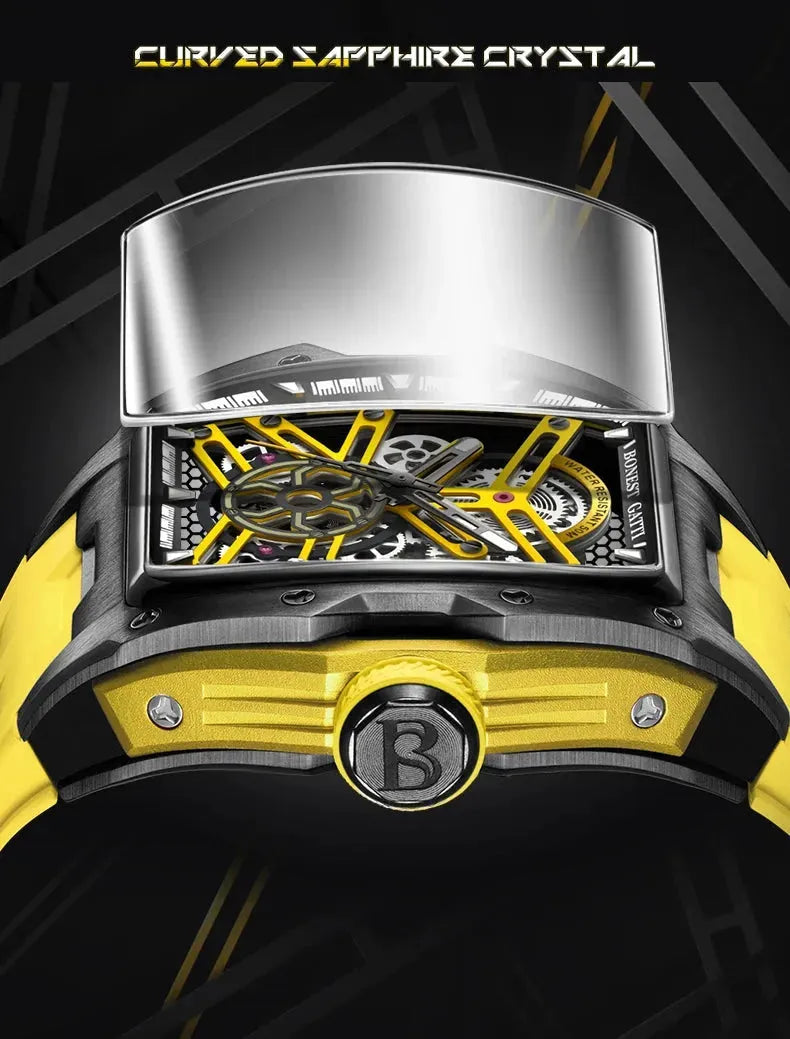 BONEST GATTI Men's Automatic Skeleton Watch - Luxury Military Mechanical Wristwatch with Sapphire Glass, 50M Waterproof & Luminous Hands - Perfect for Business, Formal Events and Outdoor Adventures