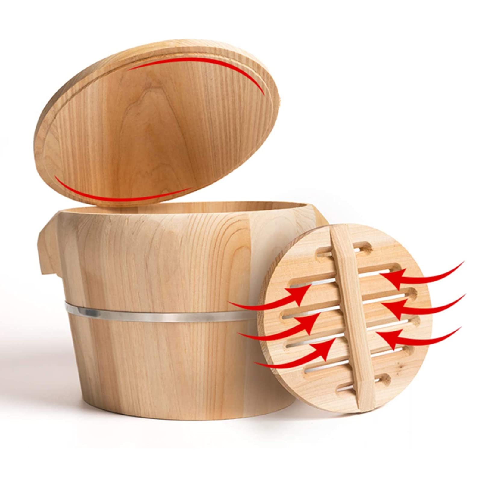 **CICIHP Handmade Wooden Steamer – Traditional Sushi Rice Steamer & Mixing Bucket with Lid – Perfect for Sushi, Desserts, Steamed Fish & Rice (50cm) – Ideal for Home Cooking & Japanese Cuisine**