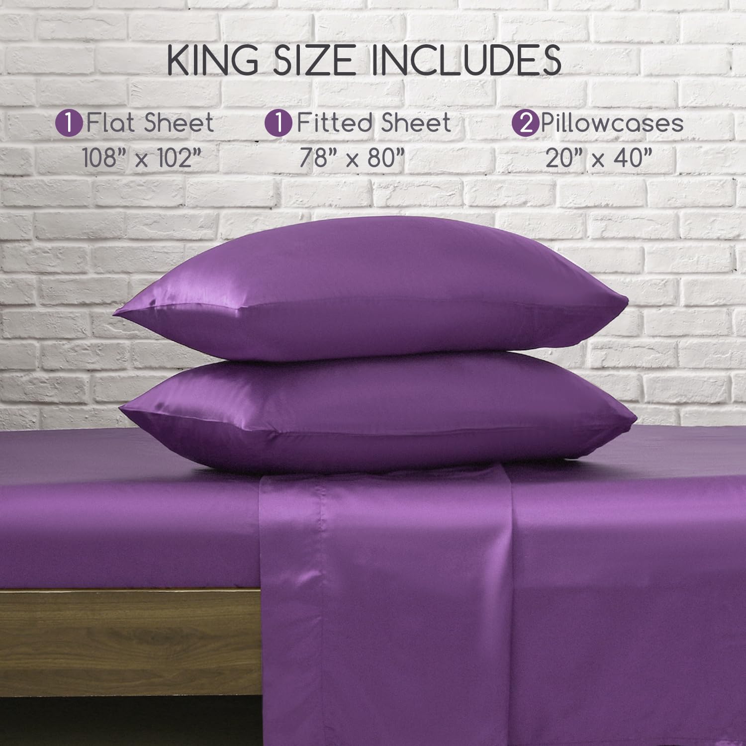 MR&HM Satin Bed Sheets - King Size 4-Piece Silky Bedding Set with 15