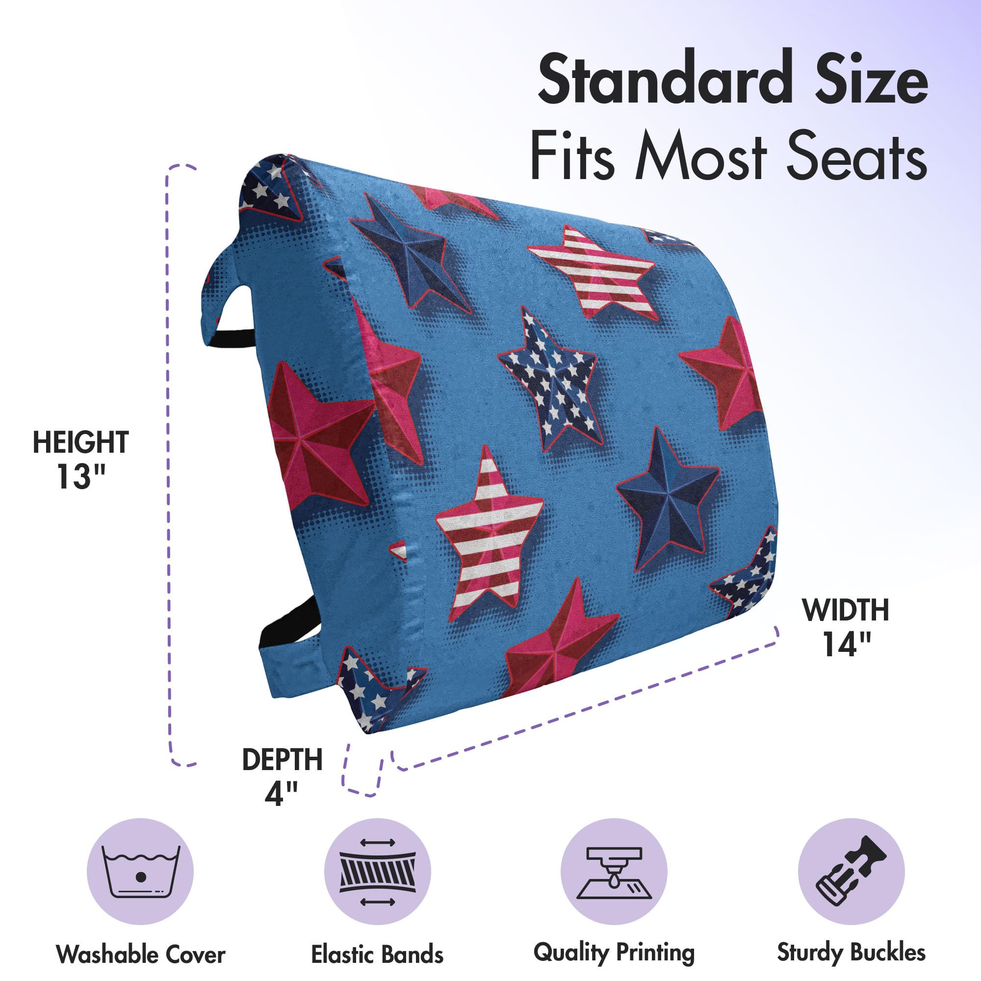 Ambesonne 4th of July Lumbar Support Pillow - Patriotic Stars & Stripes American Flag Design - High Density Foam for Office Chairs & Car Seats - 14x13 Inches - Azure Blue & Magenta - Perfect for Home, Office & Travel Comfort