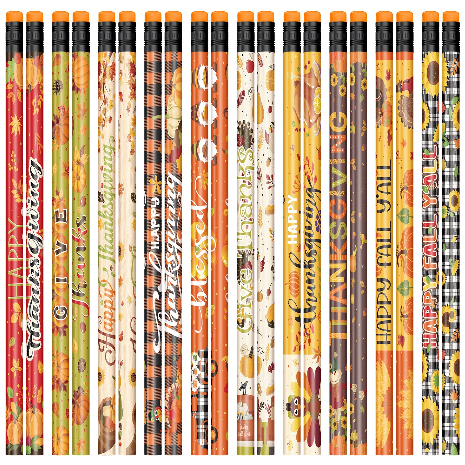 60 Pcs Thanksgiving Pencils Bulk - Fall Themed Wooden Pencils with Erasers for Kids, Students & Classroom Rewards - Perfect for Thanksgiving Gifts, School Supplies & Autumn Crafts