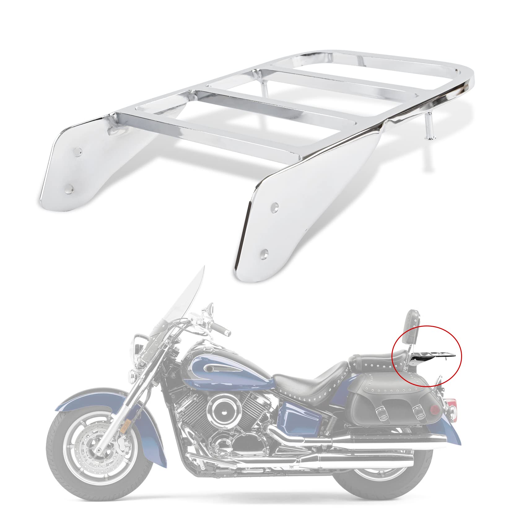 PSLER Motorcycle Backrest Sissy Bar Luggage Rack for Yamaha V-Star 400 650 1100 & Dragstar 400 650 XVS 1100 - Comfortable Support for Long Rides & Touring