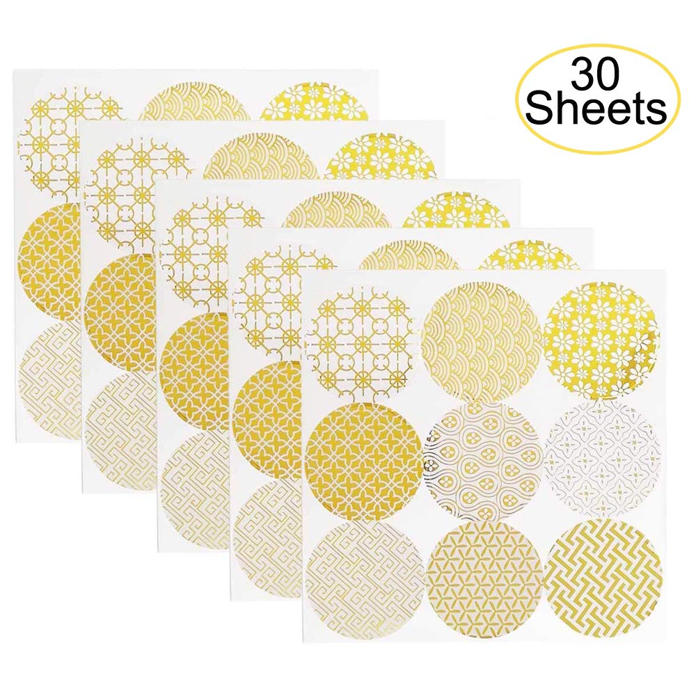 30 Sheets Decorative Gold Circle Envelope Seals - Self-Adhesive Stickers for Gift Wrapping, Wedding Invitations, Scrapbooking & DIY Crafts - Universal Sealing Labels for Boxes, Cards & Letters