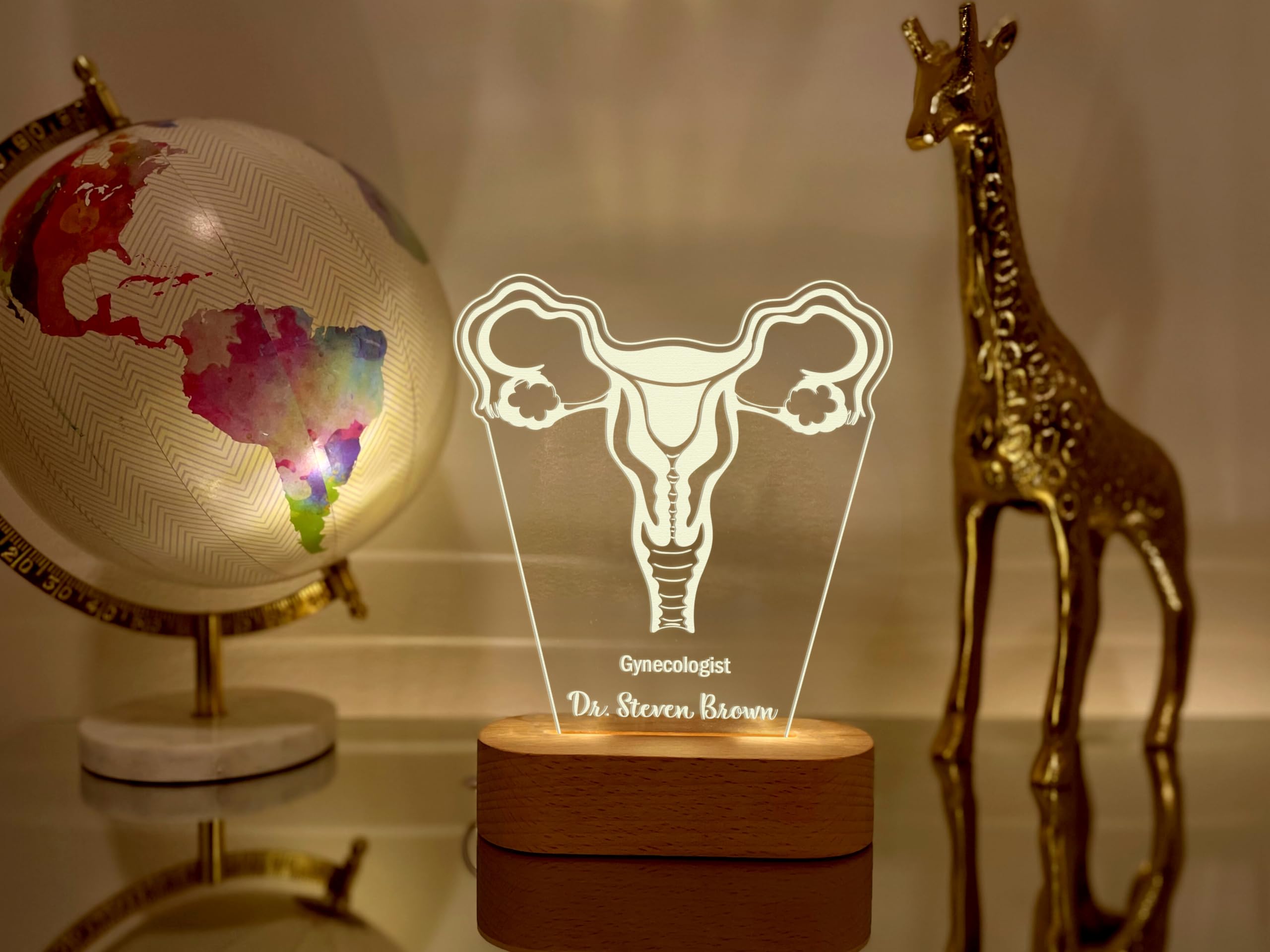 Personalized Gynecologist Night Light - Custom Name LED Lamp with Uterus Design | Perfect Gift for OB-GYNs, Medical Office Decor & Relaxing Night Light for Home