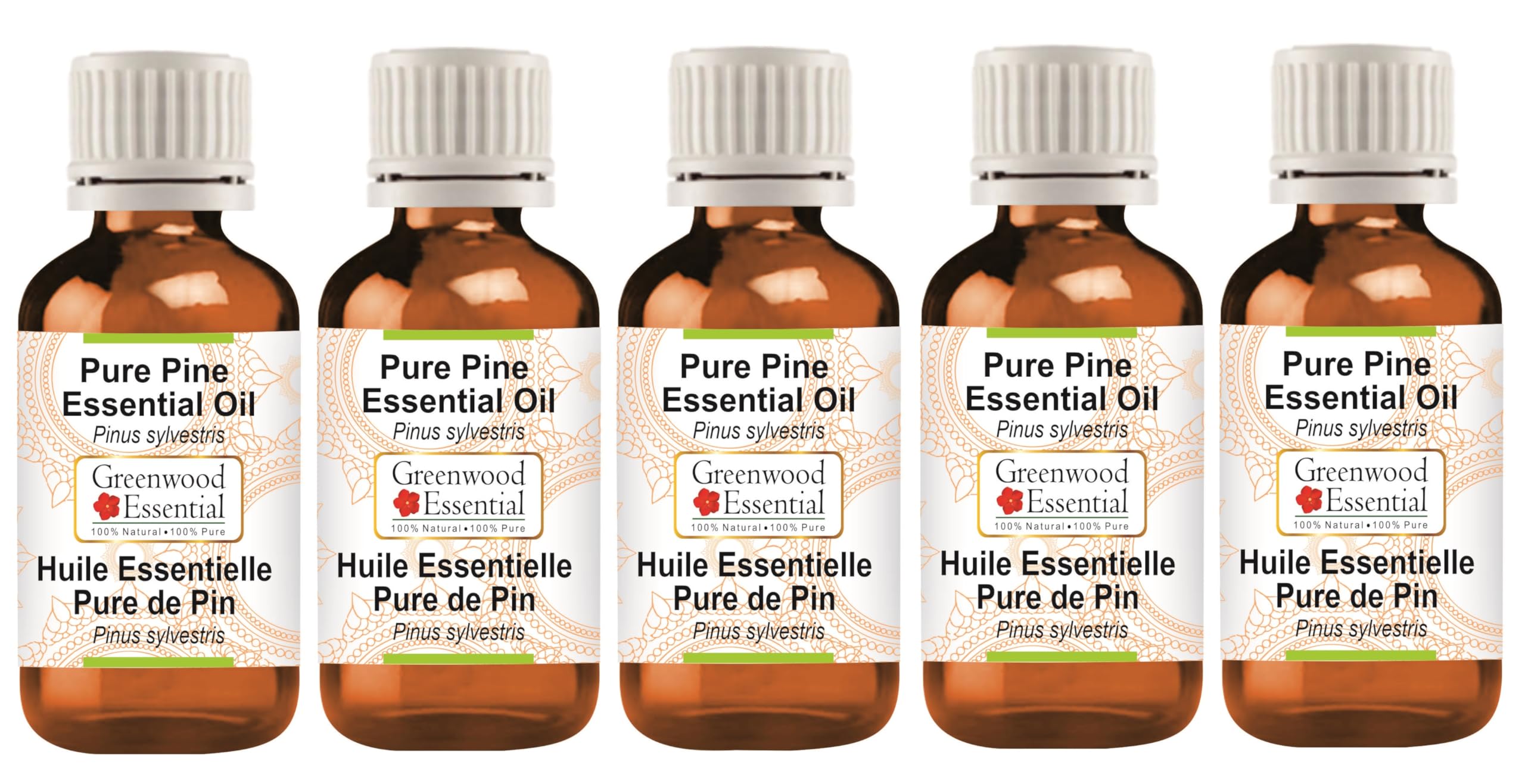 Pure Pine Essential Oil (Pinus sylvestris) 100% Natural Steam Distilled - 5 Pack (16.9 oz Total) for Aromatherapy, Diffusers & DIY Cleaning Products - Fresh Forest Scent for Home & Spa Relaxation