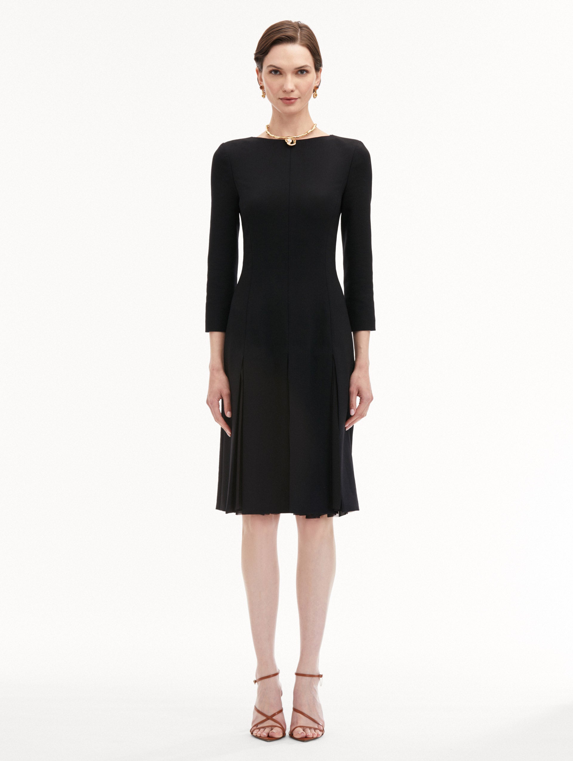 Wool and Chiffon Inset Dress for Women - Elegant Winter Party Dress for Holiday Gatherings, Office Wear, and Special Occasions