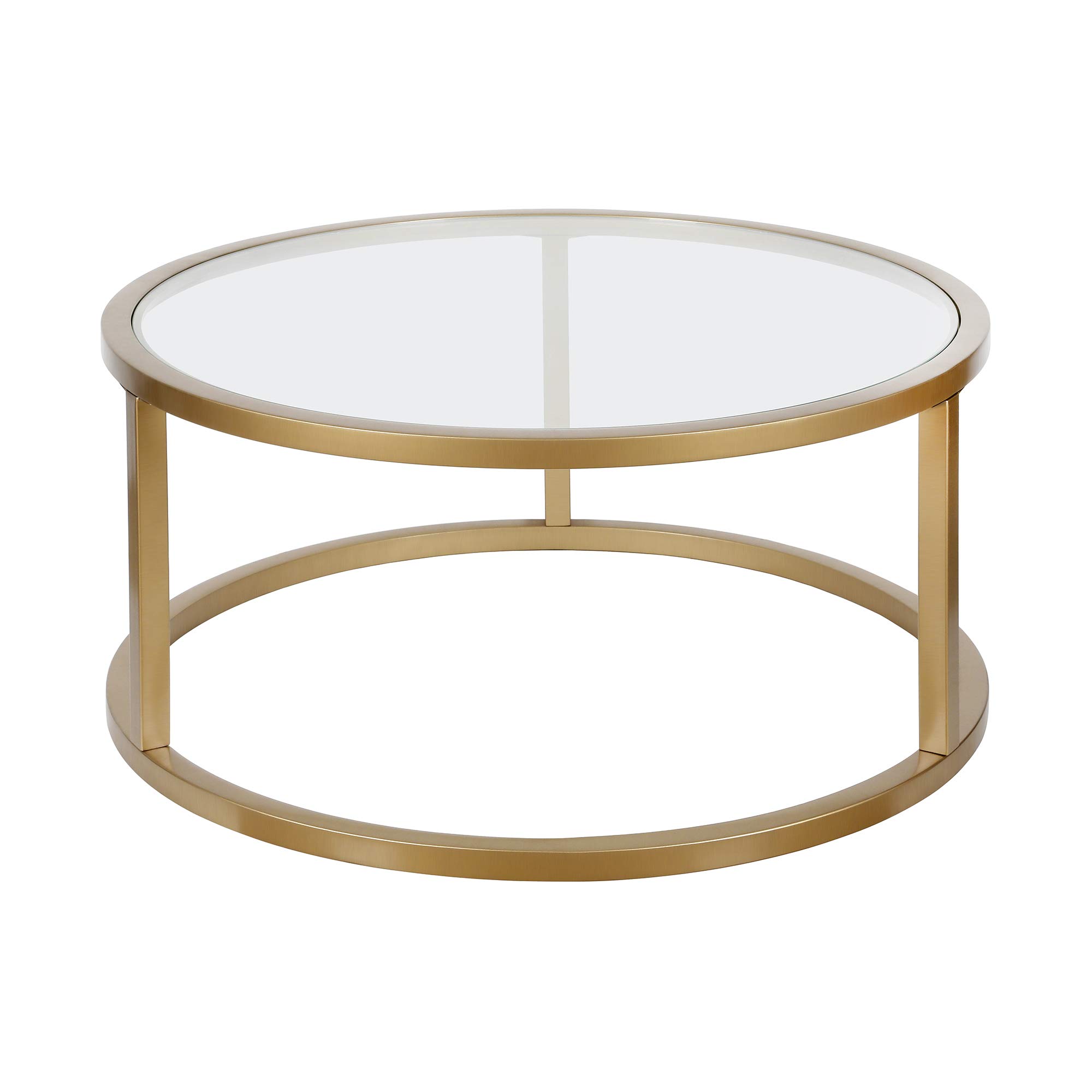 Parker 35'' Wide Round Coffee Table in Brass - Modern Living Room Centerpiece for Home Decor