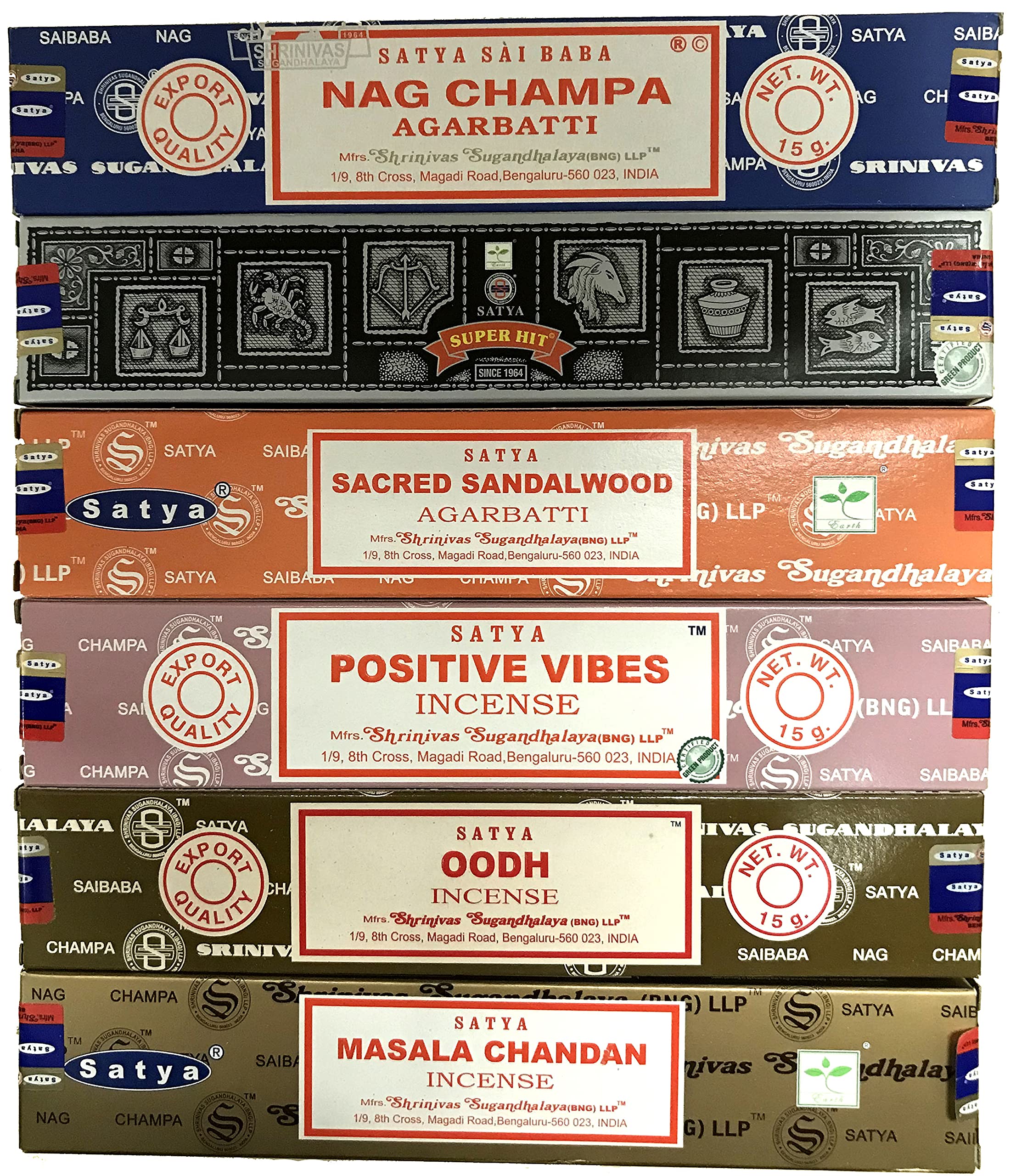 Nag Champa Incense Sticks - 6 Pack Assorted Aromas (15g) | Hand-Rolled, Natural & Non-Toxic | Meditation, Yoga & Relaxation | Home Fragrance Gift Set for Spiritual Practice, Stress Relief & Aromatherapy