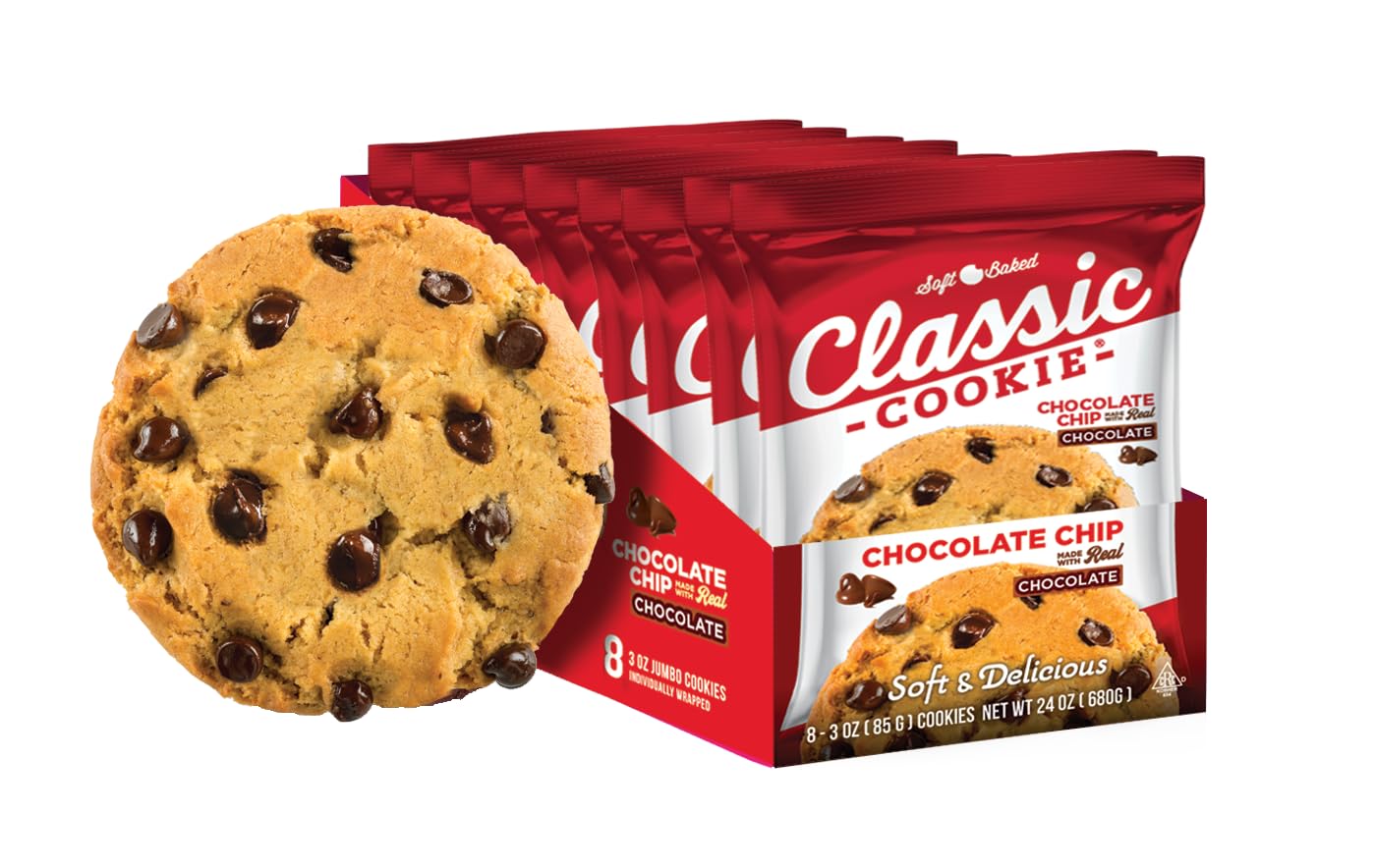 Soft Baked Chocolate Chip Cookies - Classic Homemade Taste, 6 Pack (48 Individually Wrapped Cookies) | Perfect for School Lunches, Office Snacks & Family Gatherings
