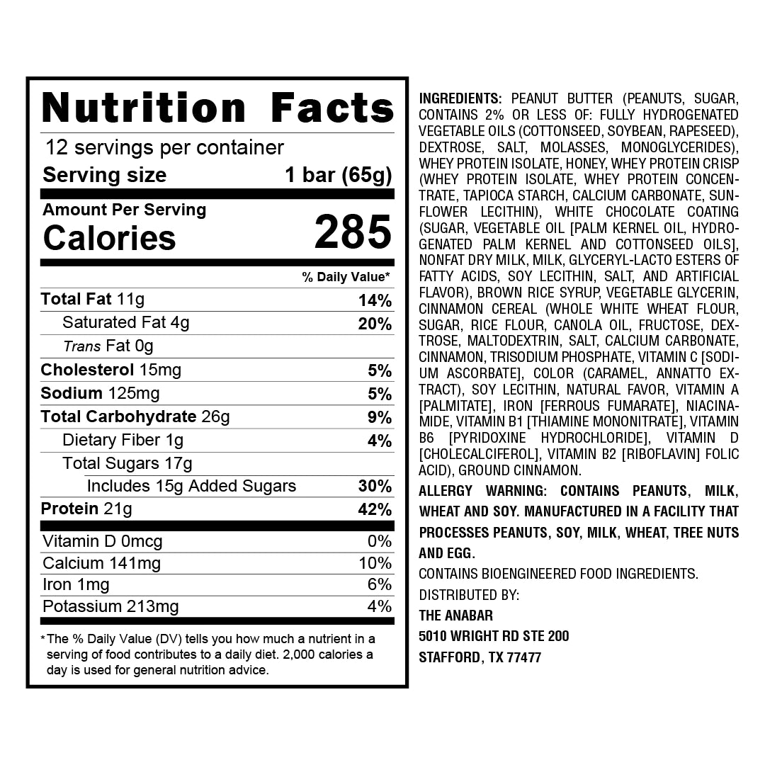 Anabar High Protein Bar - 20g Protein, Low Sugar, Gluten Free Snacks for Energy & Muscle Recovery - Perfect for Gym, Hiking & On-the-Go Nutrition
