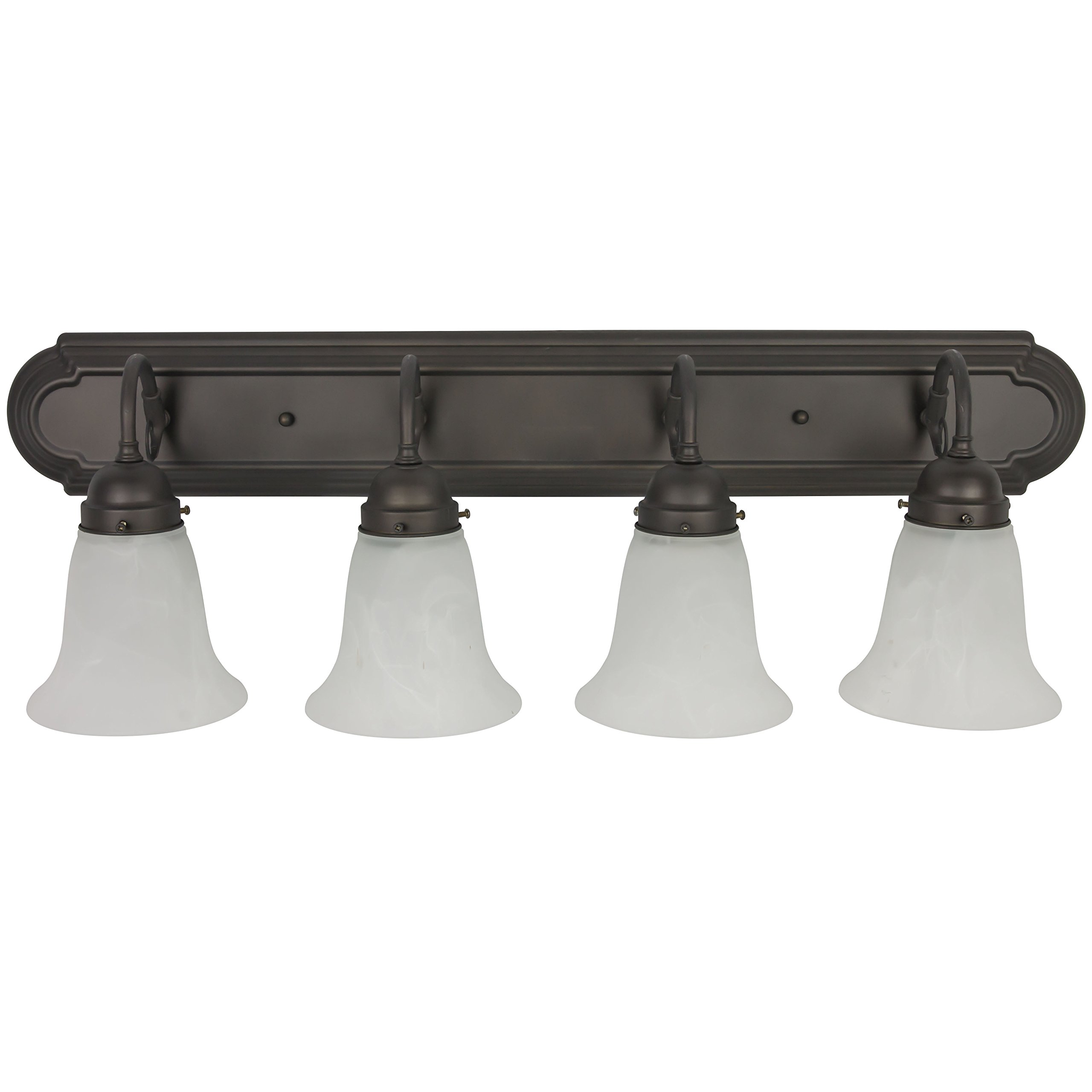 Sunlite 45480 30-Inch Traditional Vanity Light - Classic Decorative Wall Sconce with Bell-Shaped Alabaster Glass for Bathroom Mirror Lighting (4 x 60W A19 Bulbs Not Included) - Perfect Above Mirrors, Bathrooms & Powder Rooms in Dust Brown Finish | Elegant Home Lighting Solution