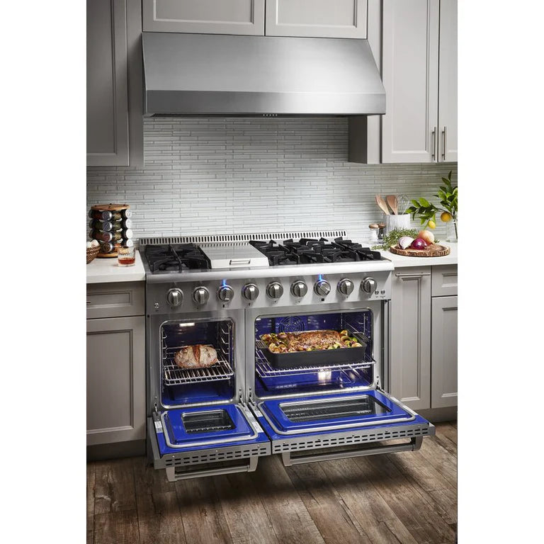 Thor Kitchen HRD4803U 48-Inch Stainless Steel Gas Range with 6.7 cu ft Electric Oven - 6 Sealed Burners, Convection Baking - Perfect for Home Chefs & Large Family Cooking