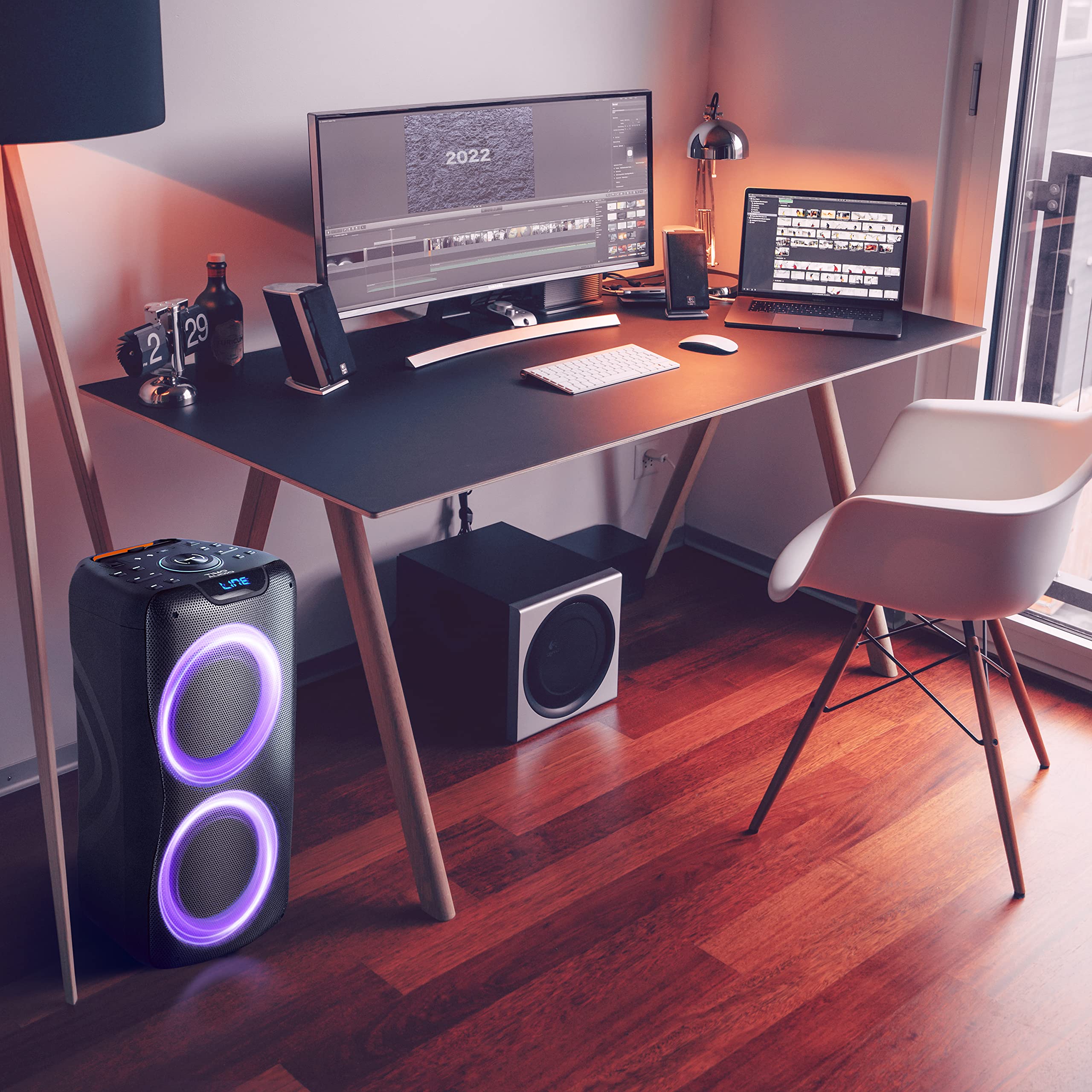800W Portable Bluetooth Speaker with Karaoke, FM Radio, LED Lights, 2 Microphones & Remote - Perfect for Outdoor Parties, Camping & Home Entertainment