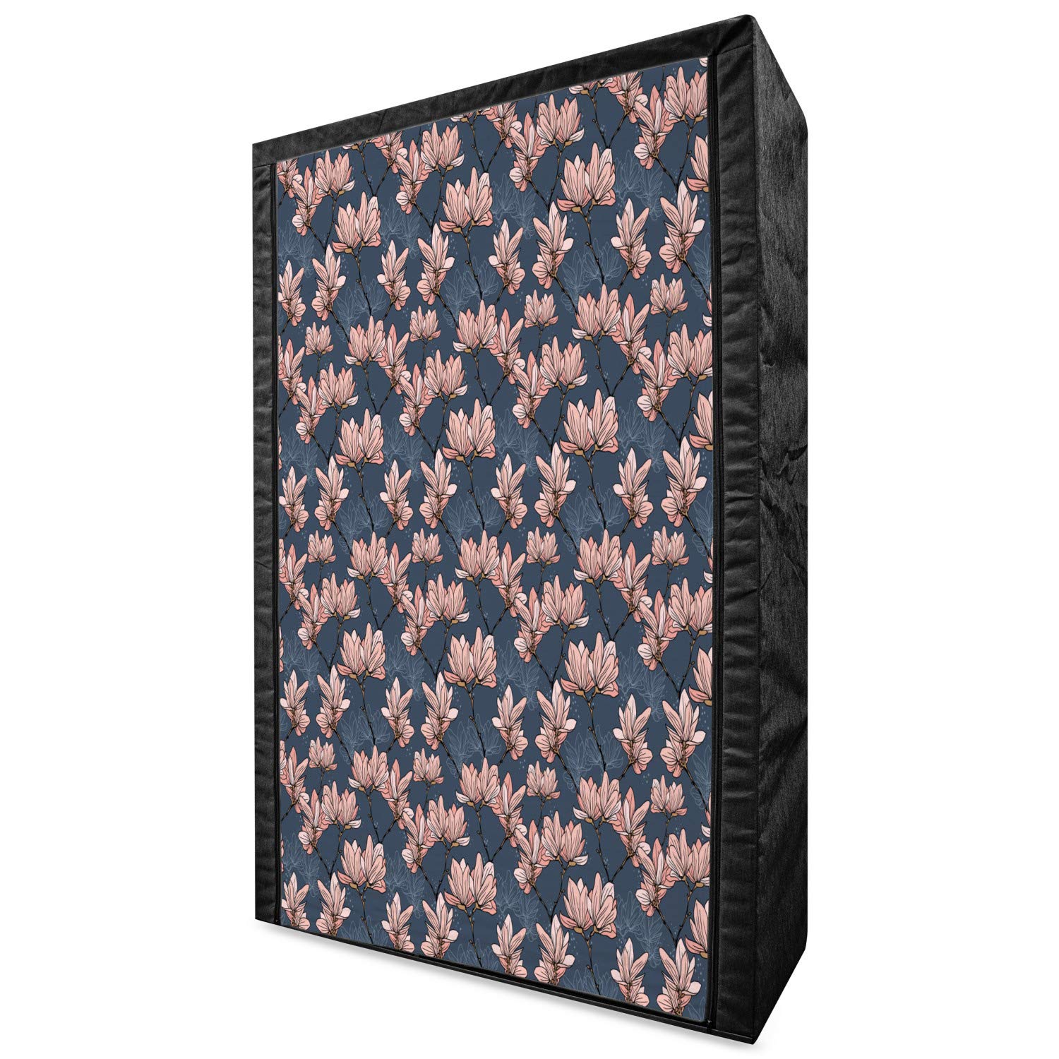 Ambesonne Japanese Style Magnolia Flowers Fabric Wardrobe - Portable Clothing Organizer with Shelves, 42.5 Inch Dark Blue Coral - Perfect for Bedroom, Closet & Dorm Room Storage