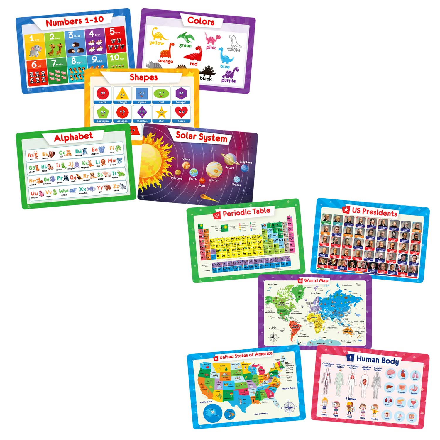 10 Pack Kids Placemats - 2 Sets of 5 Non-Slip Simply Magic Placemats for Toddlers & Children | Perfect for Dining, Crafts & Learning at Home or School