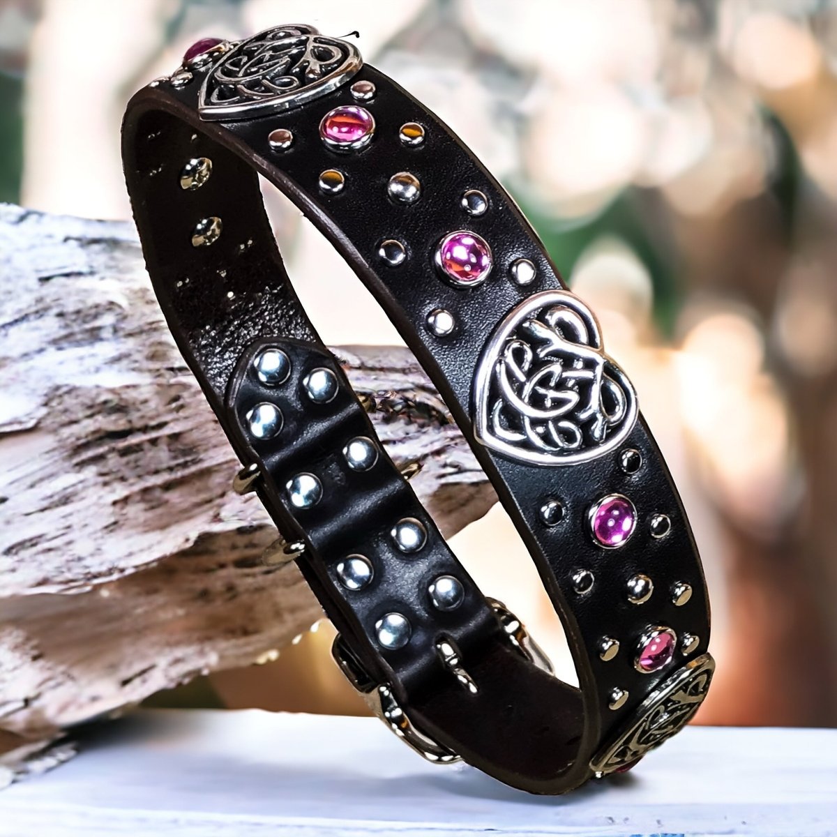 Celtic Heart Single Layer Leather Dog Collar - Adjustable Pet Collar for Small Medium Dogs - Perfect for Daily Walks, Training & Fashion Accessories