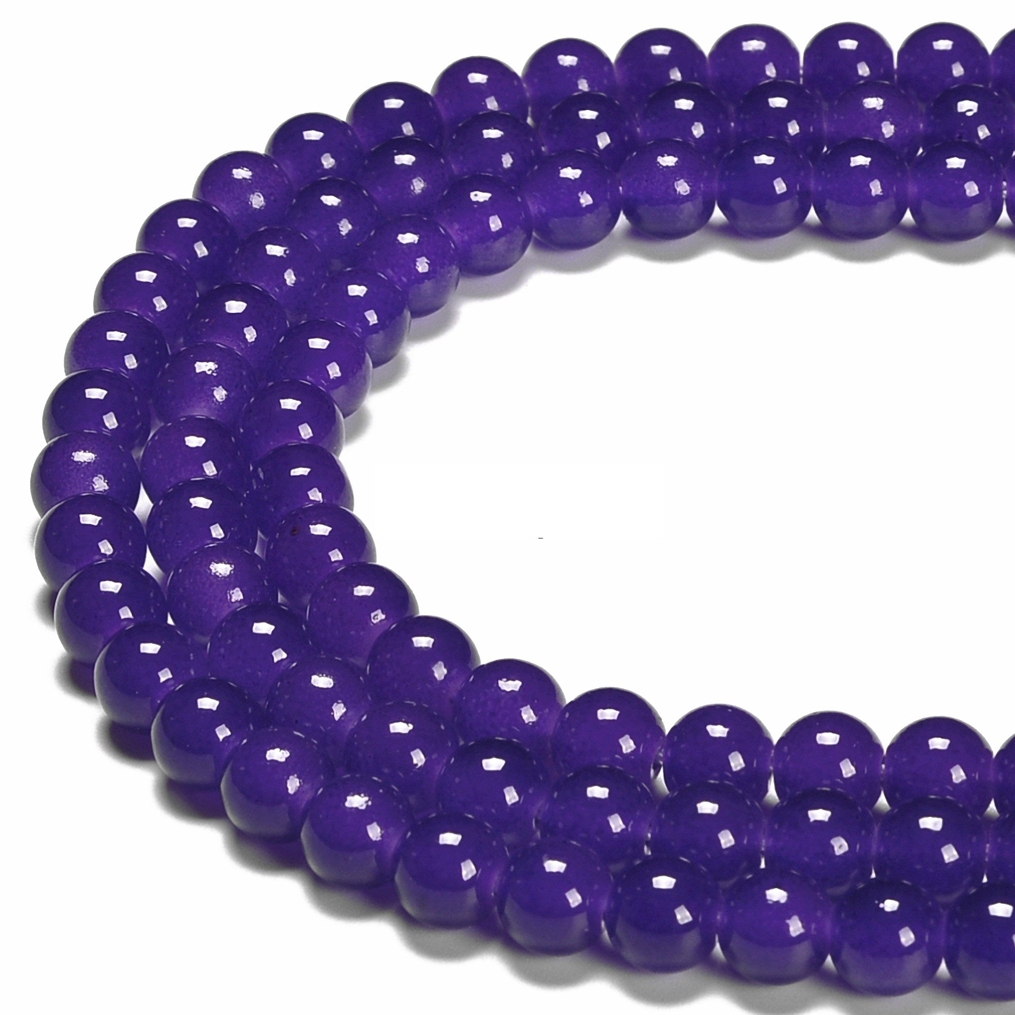 6mm 8mm 10mm 15.5 Inch Dark Purple Crystal Glass Smooth Round Beads for Jewelry Making, DIY Crafts, Bracelets & Necklaces - 1 Strand