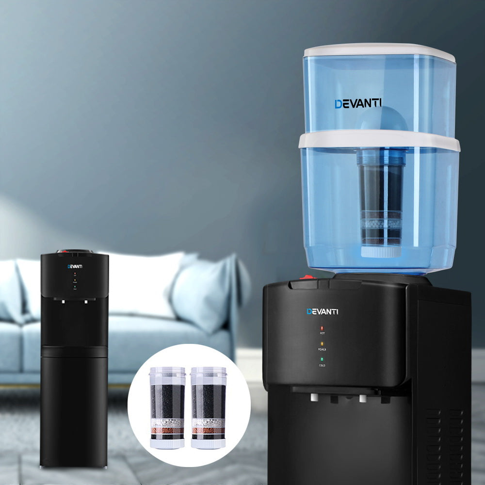 Devanti 22L Black Water Cooler Dispenser Stand with 2 Filters - Office & Home Hydration Solution for Fresh Drinking Water