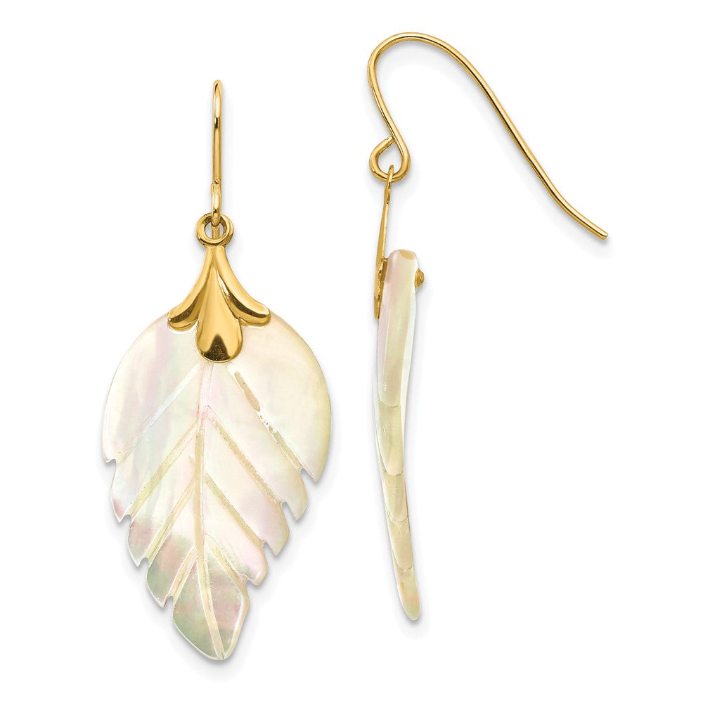 Gold Madi K Mother of Pearl Leaf Dangle Earrings SE620 - Elegant Pearl Shell Jewelry for Women, Perfect for Weddings, Parties & Special Occasions