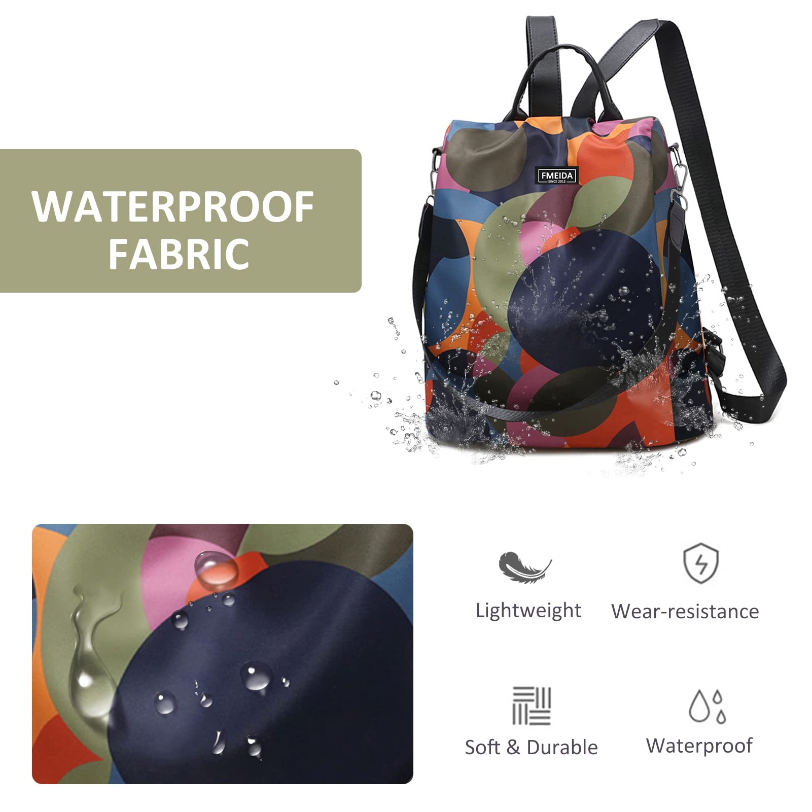 Fmeida Anti-Theft Women's Backpack - Convertible Nylon Shoulder Bag for Travel, Work & School | Lightweight Laptop Backpack Purse for Women & Girls (Casual, Commuting, Outdoor Adventures)