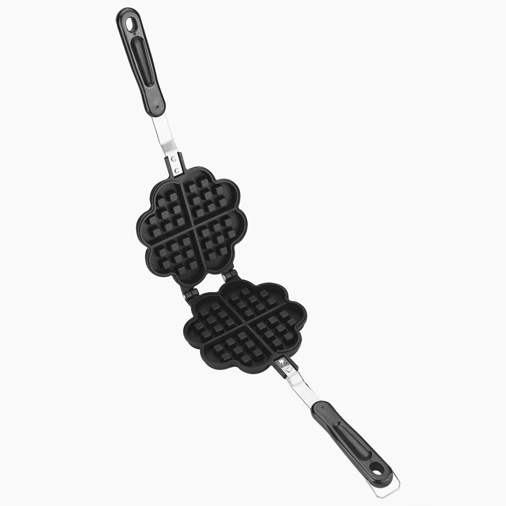 Heart-Shaped Waffle Maker - Non-Stick Aluminum Alloy Double-Sided Sandwich Cooker with Long Handle for Home & Cafe - Perfect for Breakfast, Brunch, and Dessert Making