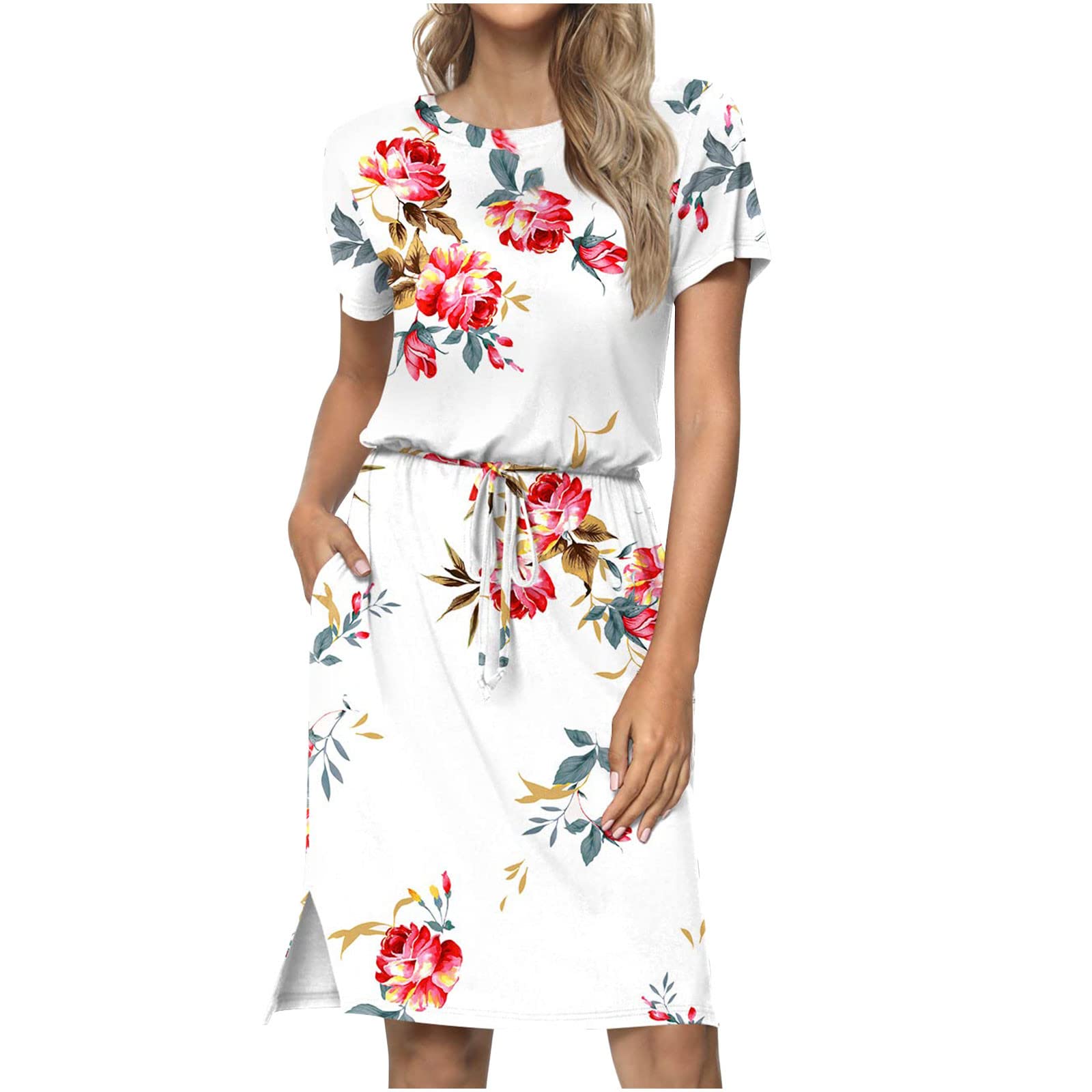 2023 Summer Dresses for Women - Short Sleeve Round Neck Casual Floral Print Dress | Perfect for Beach Vacation, Outdoor Picnic & Summer Parties