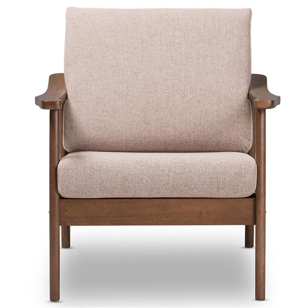 BOWERY HILL Modern Accent Arm Chair - Light Brown Upholstery with Walnut Brown Wooden Legs - Perfect for Living Room, Bedroom or Office Decor