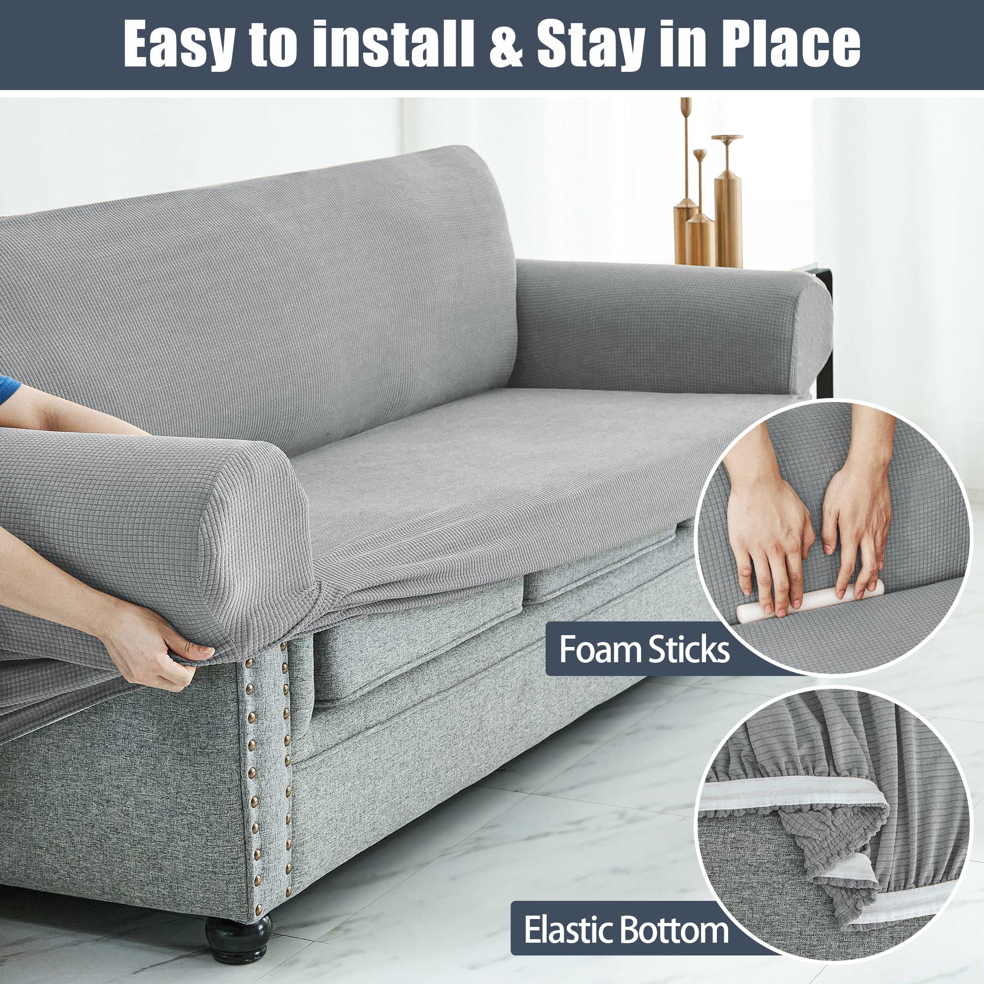 Stretch Sofa Slipcover - Waterproof Couch Cover with Elastic Bottom, Soft Furniture Protector for Kids & Pets (Light Grey, XL) | Perfect for Living Room, Family Gatherings & Pet-Friendly Homes