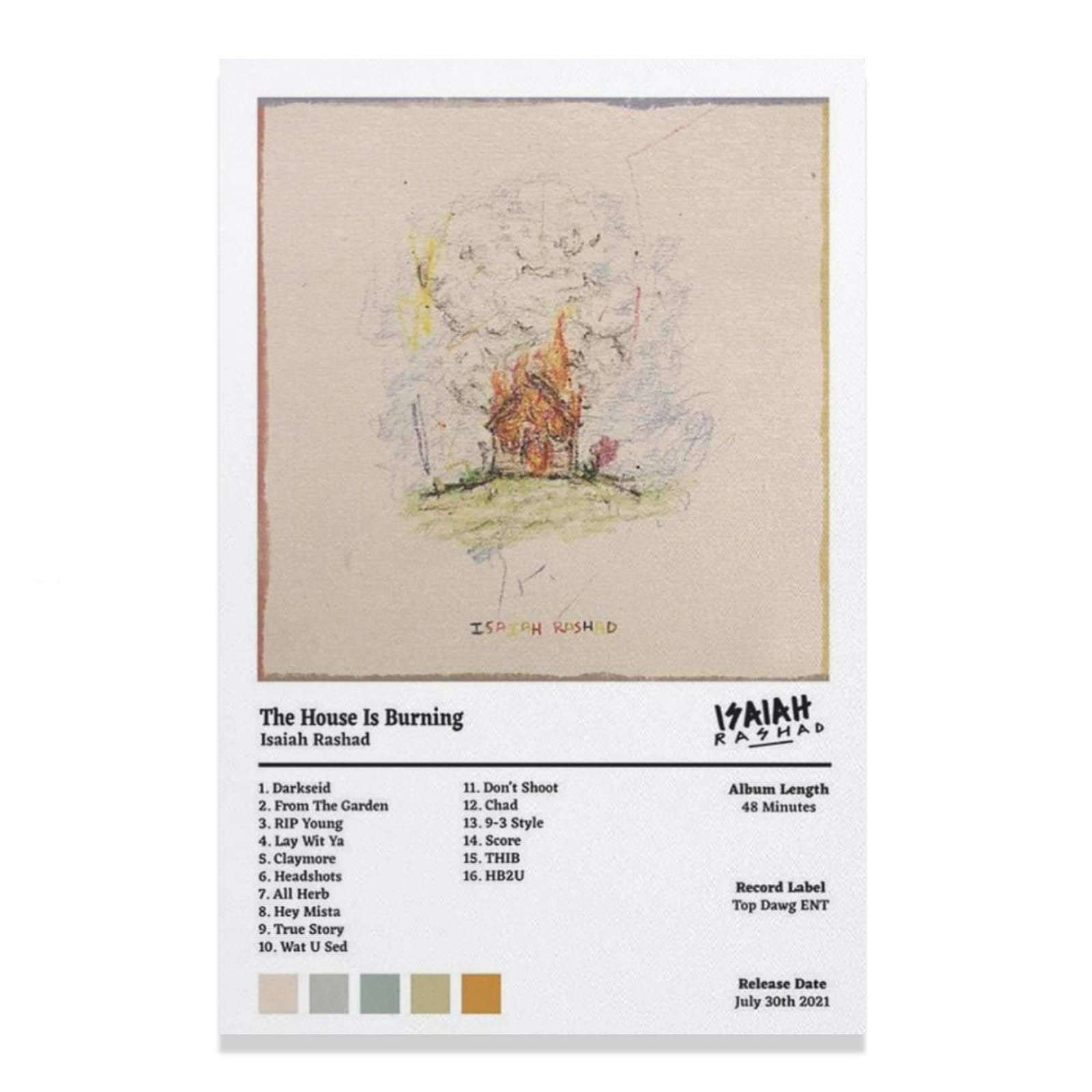 YUDAGE Isaiah Rashad The House Is Burning Canvas Poster - Music Art Wall Decor for Bedroom, Office & Living Room - Hip Hop Fan Gift & Urban Home Decor