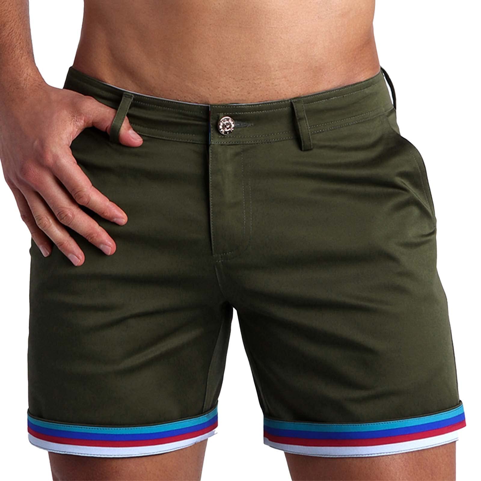 **Men's Stretchy Chino Shorts - Comfortable Cotton Casual Streetwear with Reversible Cuffs | Perfect for Summer, Gym, and Travel**