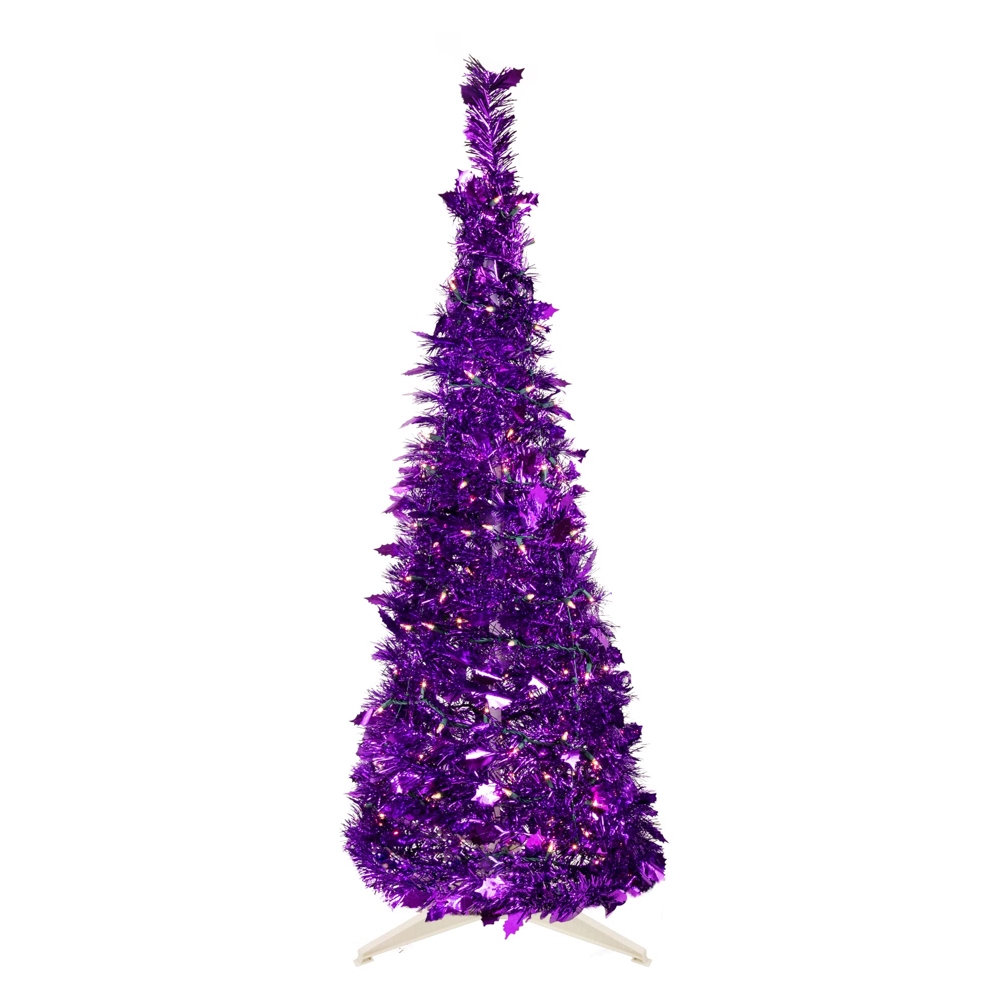 4ft Pre-Lit Purple Tinsel Artificial Christmas Tree with Clear Lights - Perfect for Holiday Home Decor, Office Party & Festive Gift Giving