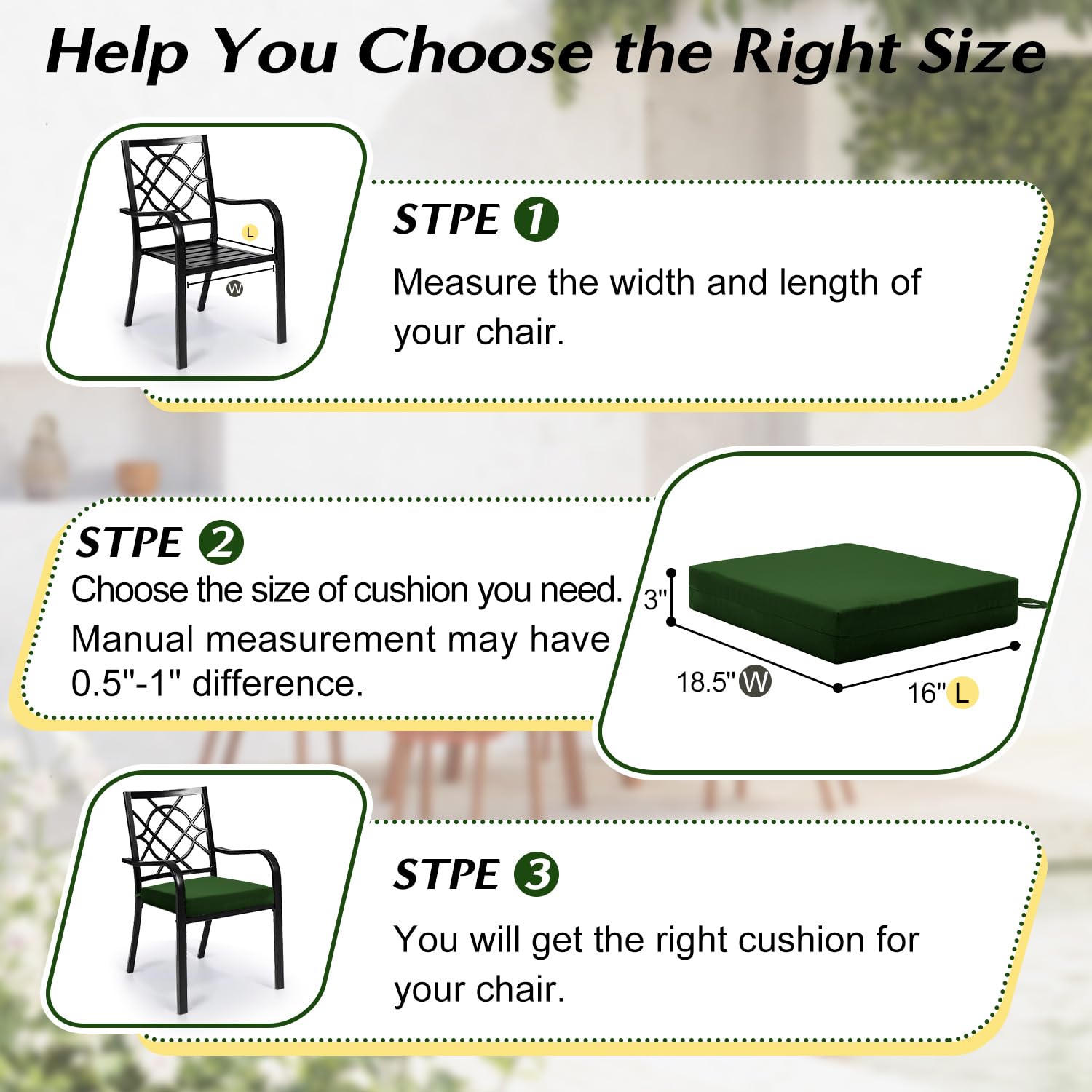 **LOVTEX Waterproof Outdoor Chair Cushions Set of 2 - 18.5 x 16 x 3 Inch Patio Furniture Cushions with Ties, Durable & Weather-Resistant - Perfect for Garden, Deck, Poolside, and Patio (Forest Green)**