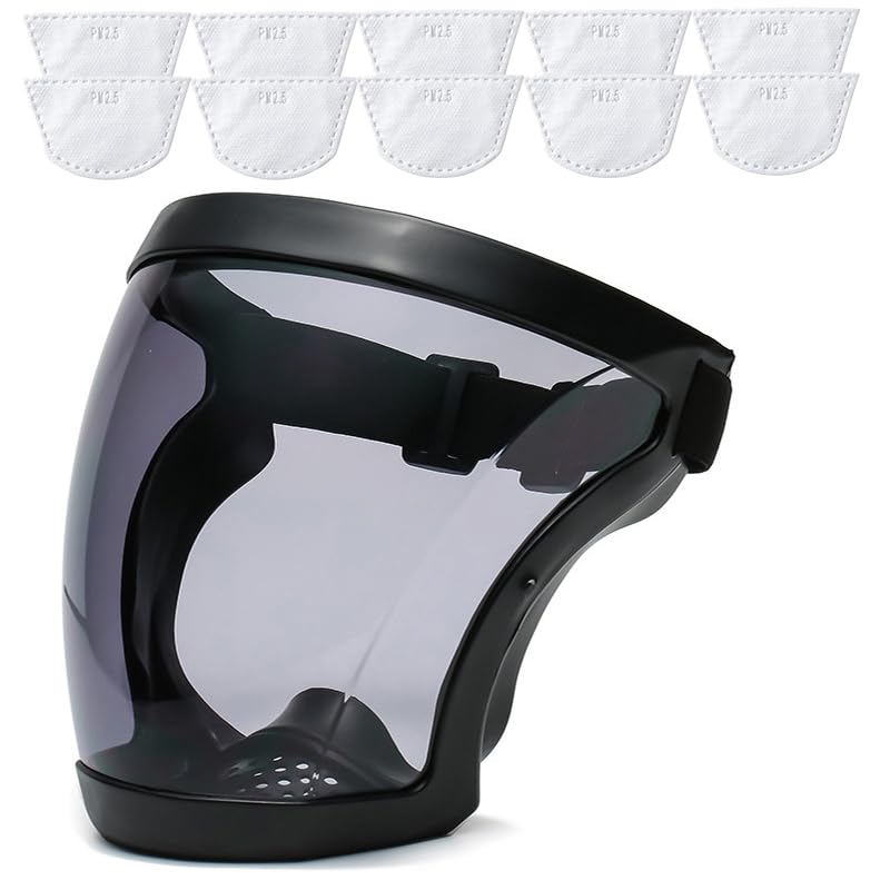 BFhongly Reusable Plastic Face Shield - Anti-Fog Full Face Protection with Adjustable Headband for Safety & Hygiene - Ideal for Healthcare, Construction, and Public Use - High-Definition Grey Shield