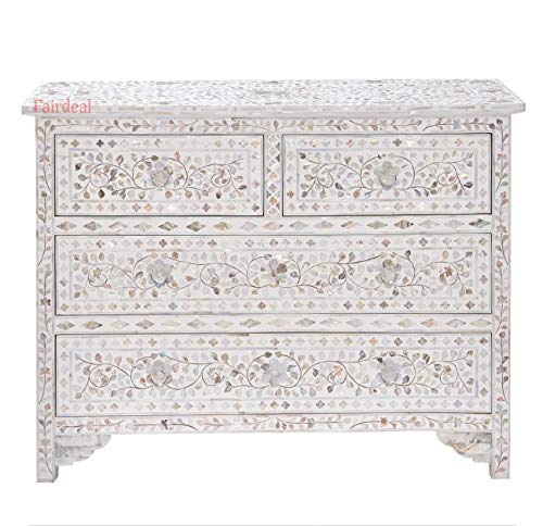 Exquisite Handcrafted Antique Mother of Pearl 4-Drawer Chest | Vintage Storage Organizer for Bedroom & Living Room | Elegant Buffet Sideboard Table | Perfect for Home Decor & Jewelry Storage - Fairdeal Handicrafts