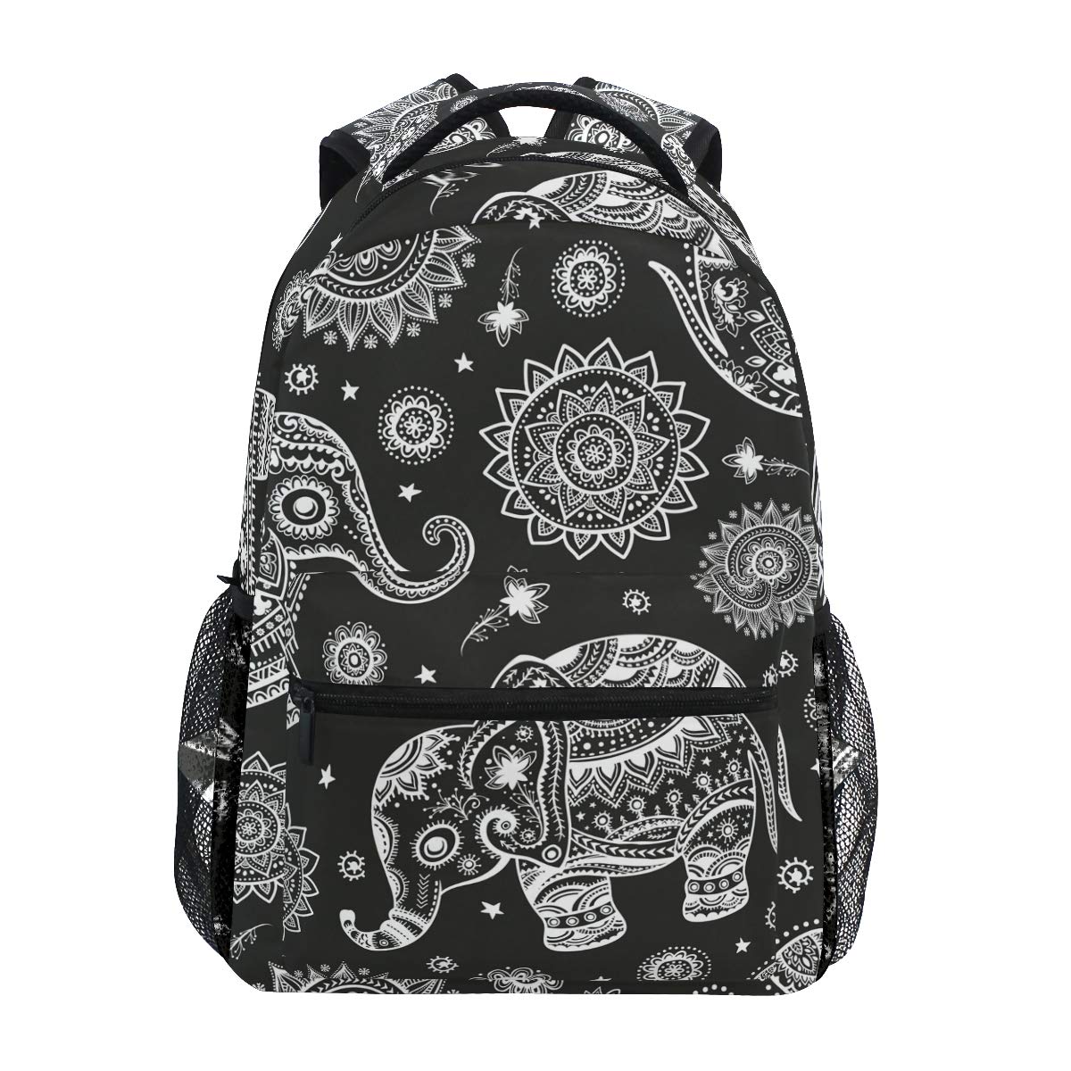MOYYO Vintage Indian Lotus Elephant Print Backpack - Lightweight Laptop Bookbag for Women & Teens, School, College, Travel, Camping & Day Use | Boho Ethnic Style Casual Daypack
