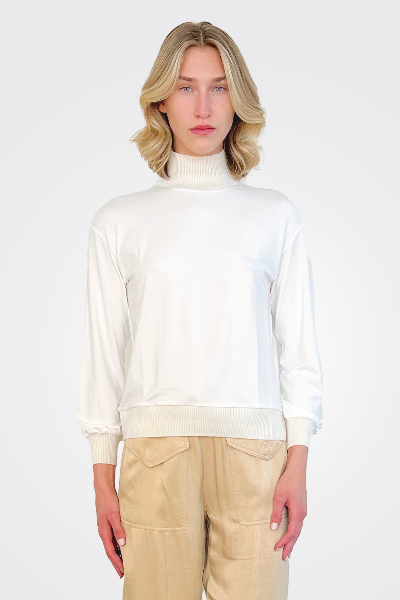 Elegant Accent Mockneck Top in Off White - Women's Casual Blouse for Work & Everyday Wear