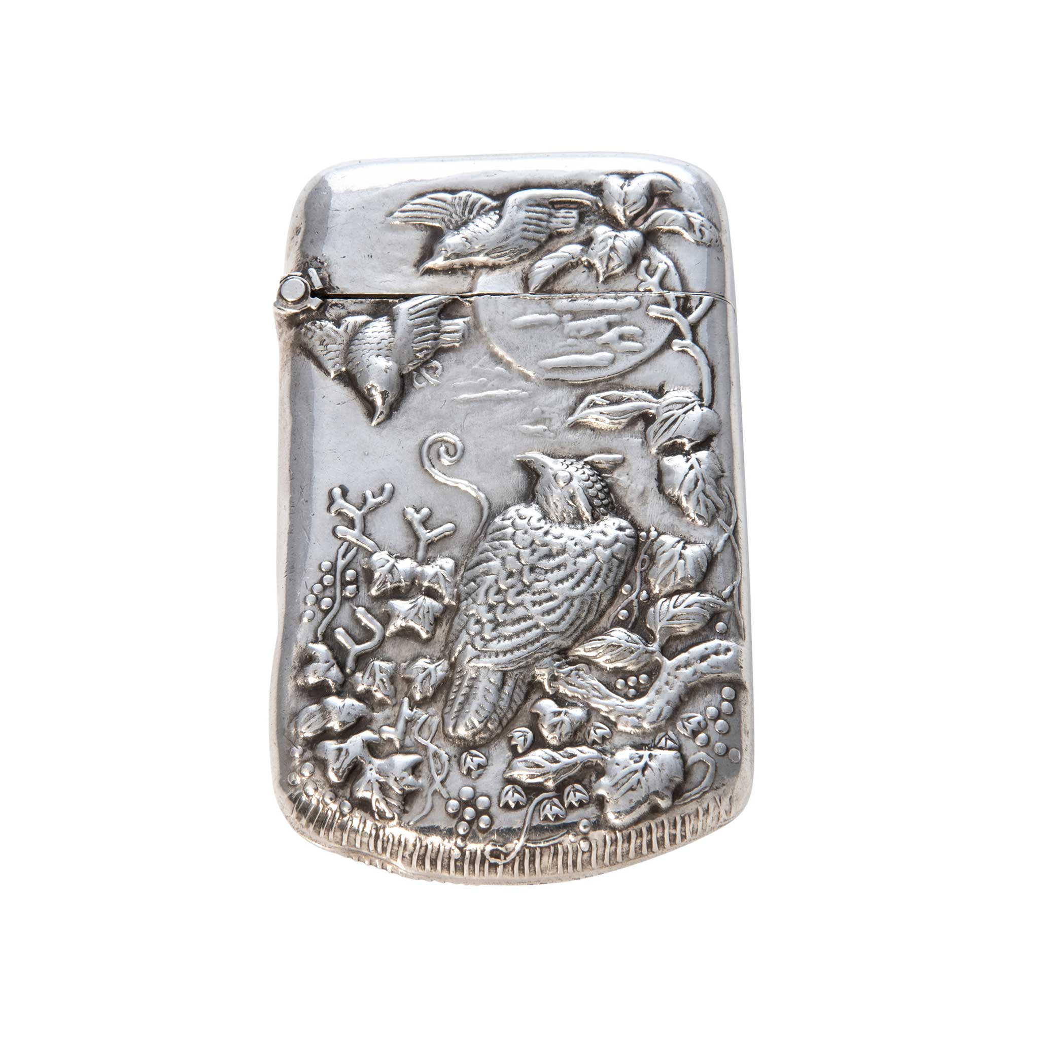 Vintage Bird Scene Repoussé Sterling Silver Match Safe - Antique Collectible for Home Decor & Gift Giving - Perfect for Vintage Enthusiasts & Match Collectors