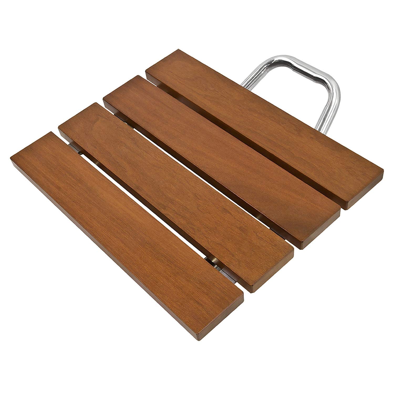 Sturdy Folding Wall Mounted Wooden Shower Seat for Adults & Elderly - Heavy Duty Bathroom Stool with Steel Frame, 300lb Weight Capacity (380mm x 330mm) - Perfect for Safe Bathing, Elderly Care & Accessible Shower Seating
