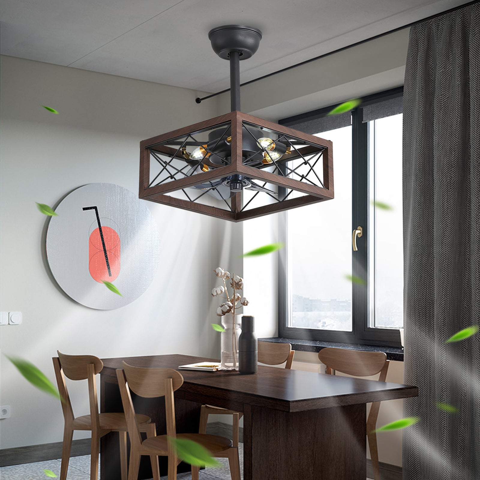 18 Inch Caged Ceiling Fan with Lights and Remote Control - Smart APP Control for Home, Bedroom, Living Room - Modern Industrial Style Cooling Fan (Bulbs Not Warranted)