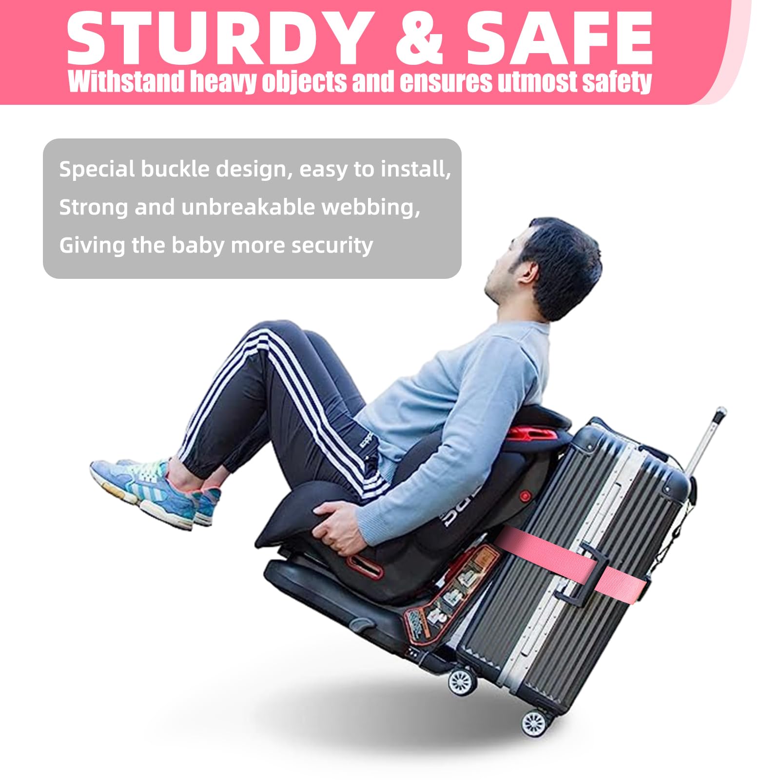 Car Seat Travel Belt for Suitcase - Convert Kid Car Seat & Carry-on Luggage into Airport Stroller | Safe Travel Solution for Airplane & Family Trips | Perfect for Airports, Road Trips & Baby Transport