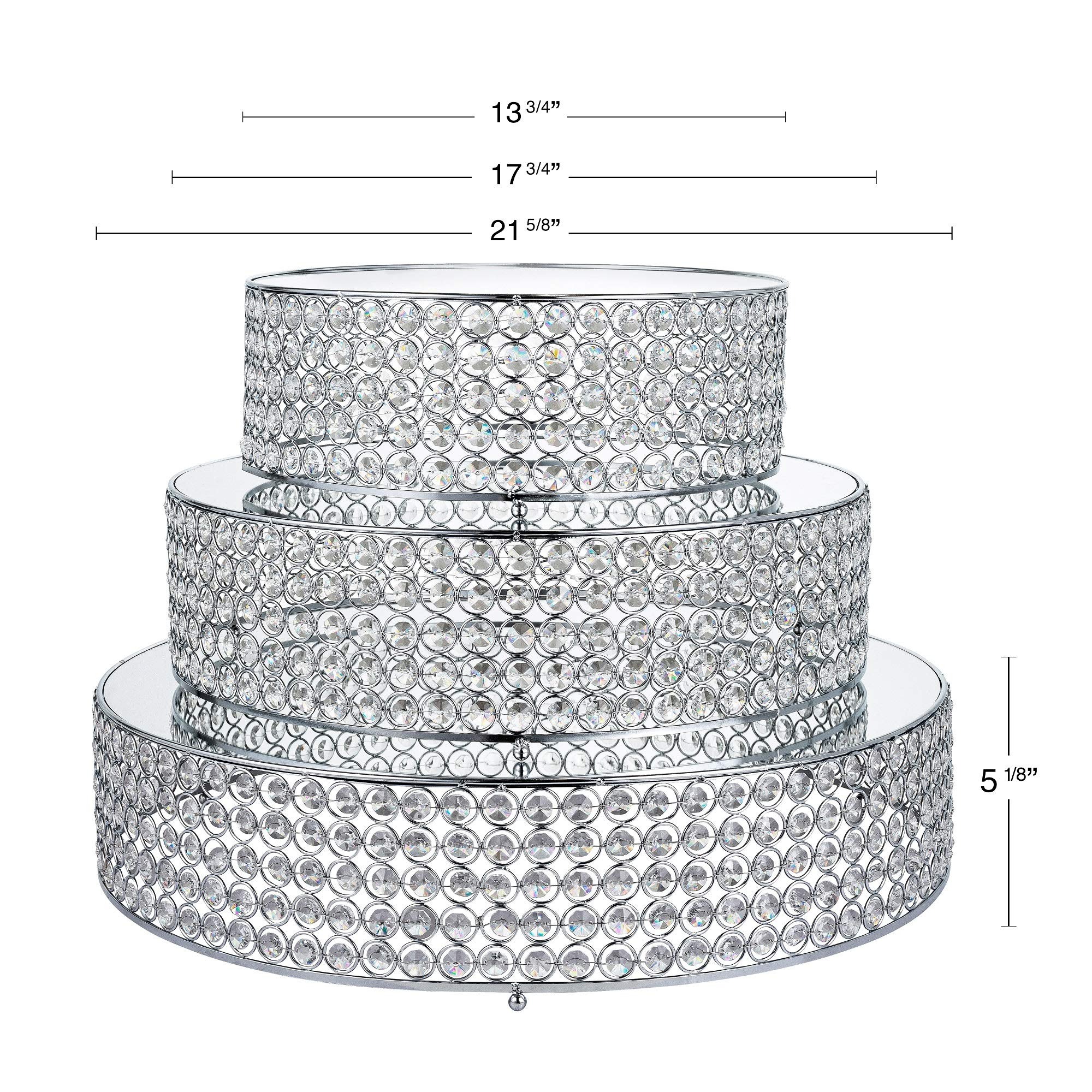 Simply Elegant 3-Piece Crystal Round Glass Top Mirror Finish Cake Stand Set - Perfect for Cupcakes, Desserts, Wedding, Birthday, Baby Shower, Anniversary & Afternoon Tea Displays (Silver) | Elegant Table Centerpiece for Parties & Special Events