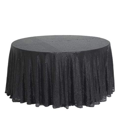 132 Inch Sequin Round Tablecloth - Premium Quality Black Payette Fabric for Weddings, Birthdays, Christmas Parties & Banquet Hall Decorations | Elegant Dining & Event Table Cover