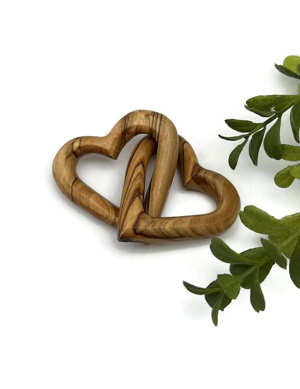 Olive Wood Hearts - Interlocking Wooden Hearts for 5th Anniversary, Wedding Table Decor, Couples Gifts | Romantic Valentines Day Present for Him & Her, Sympathy Gift for Loss Love | Perfect for Home Decor, Wedding Centerpieces & Romantic Gift Giving