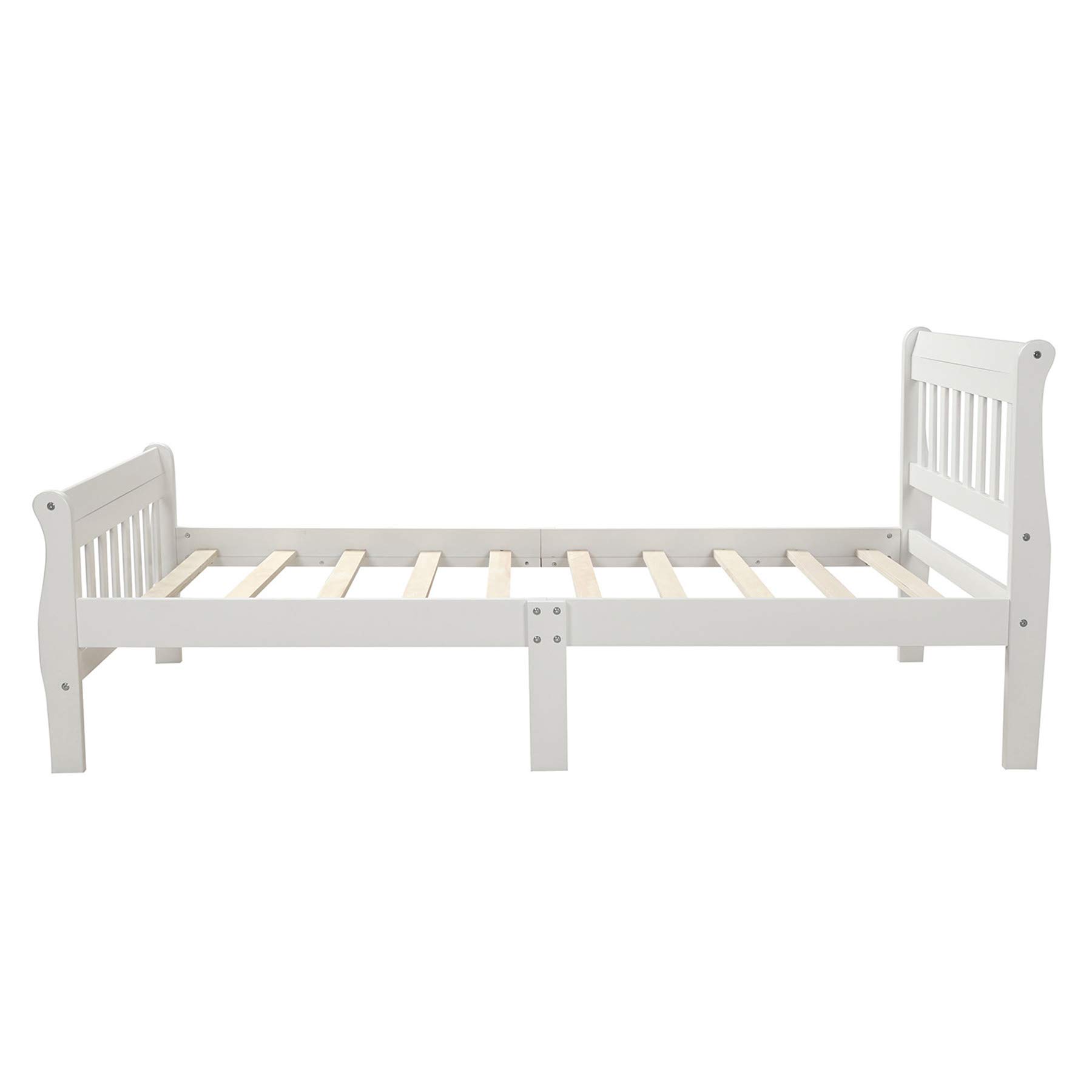 Merax White Wood Platform Twin Bed Frame with Headboard & Footboard - Sturdy Wood Slat Support for Mattress Foundation - Perfect for Kids' Room, Guest Bedroom & Small Spaces