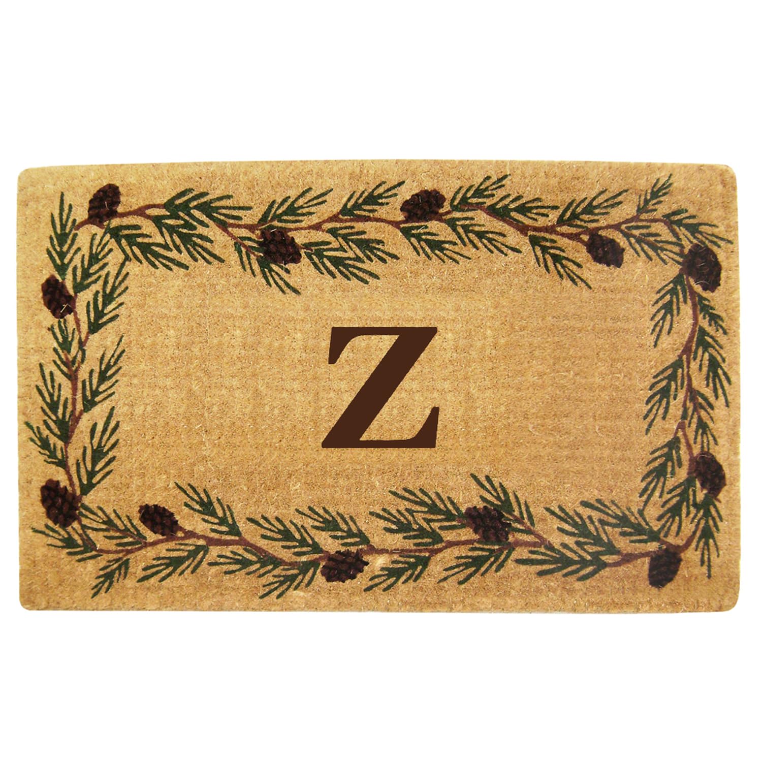 Personalized Monogram Z Coir Door Mat - Heavy Duty Natural Coco Fiber Welcome Mat, Evergreen Design, Durable Handcrafted Outdoor Rug, Fade-Resistant & Eco-Friendly (30