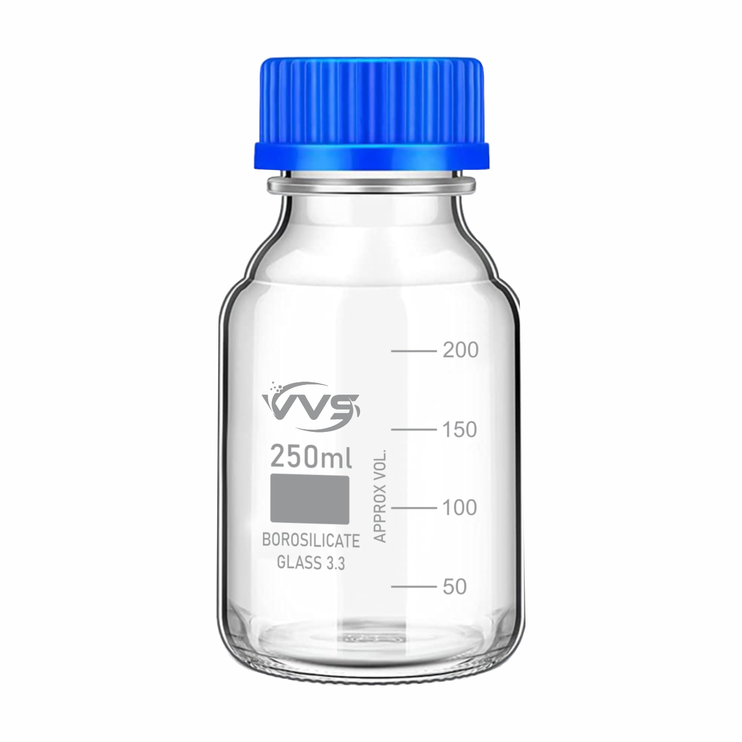 Premium 250ml VVS Borosilicate Glass Reagent Bottle with Leak-Proof Blue Screw Cap - Lab-Grade Chemical Storage Solution for Laboratories, Kitchen Use & Professional Applications | Ideal for Chemical Experiments, Liquid Storage & Scientific Research