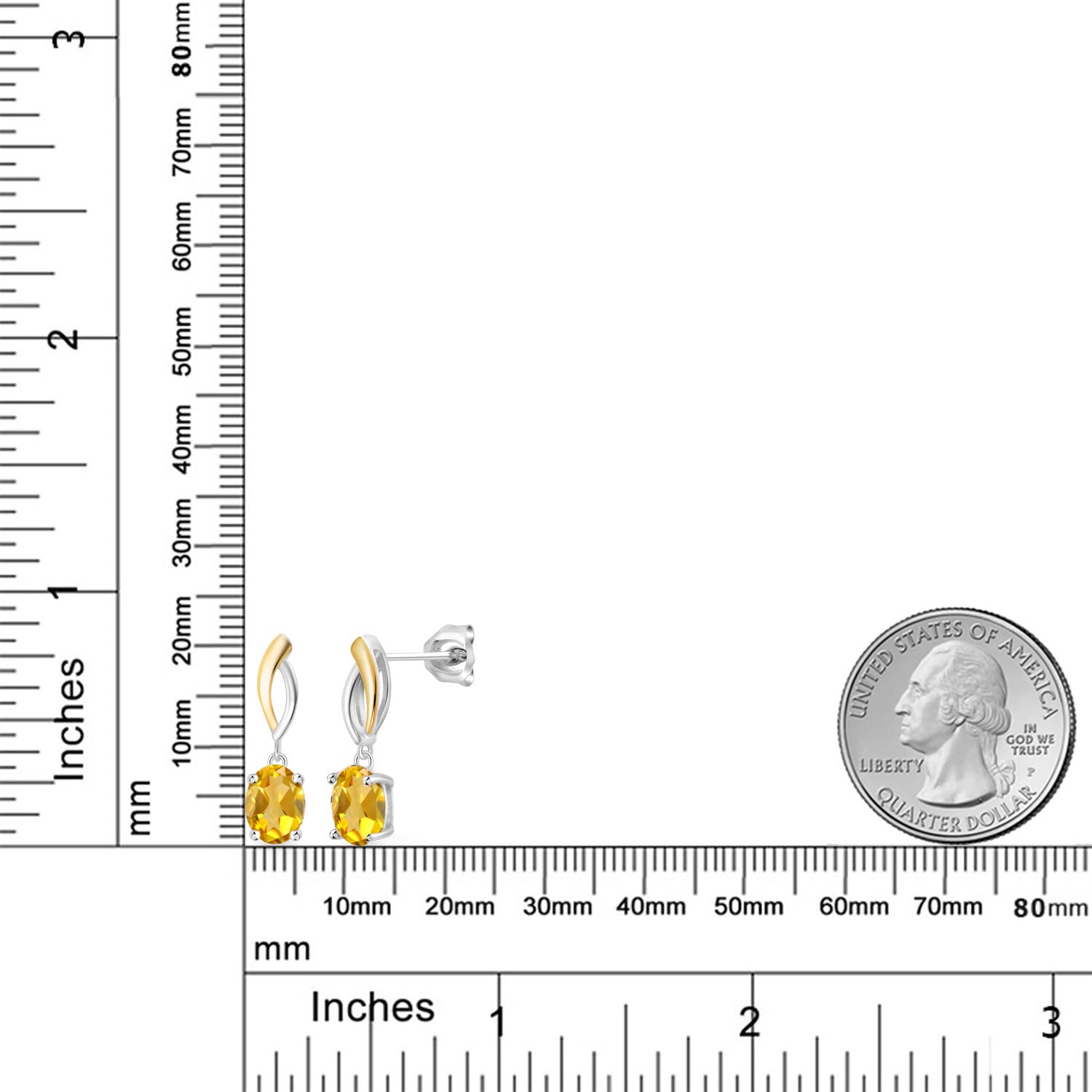 2.60 Ct Yellow Citrine Dangle Earrings in 925 Silver & 10K Gold for Party
