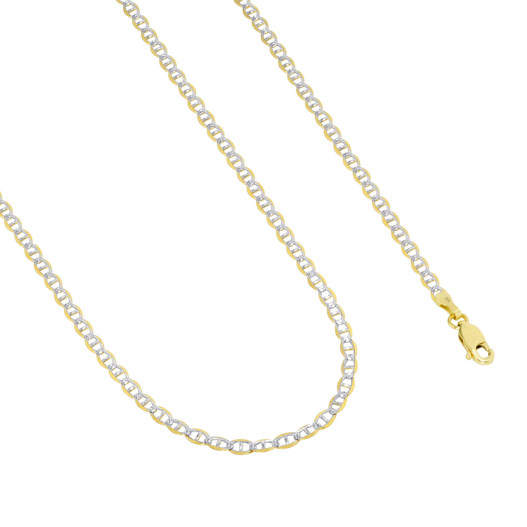 10k Real Yellow Gold Solid Mariner 3mm Anchor Chain Pave Diamond Cut Bracelet for Men & Women (7